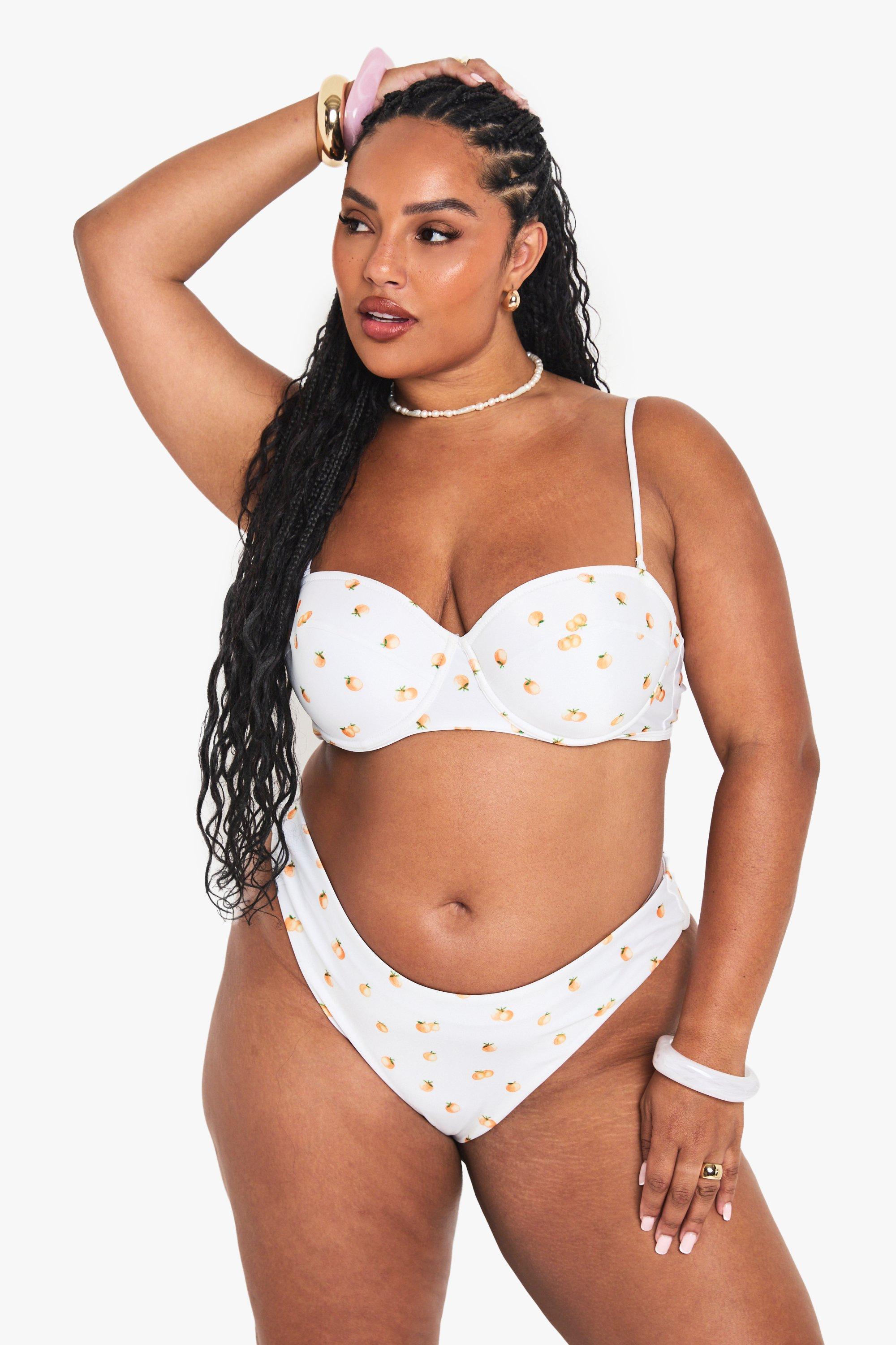 Boohoo Plus Gewatteerde Bikini Top Met Mandarijnen Print En Balkon, Orange