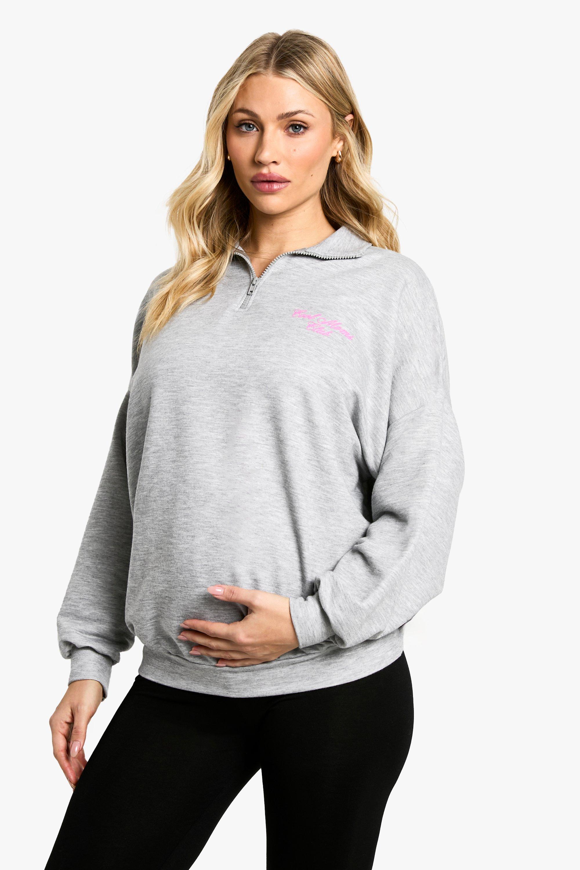 Image of Maglione Premaman con slogan Cool Moms Club e zip corta, Grigio