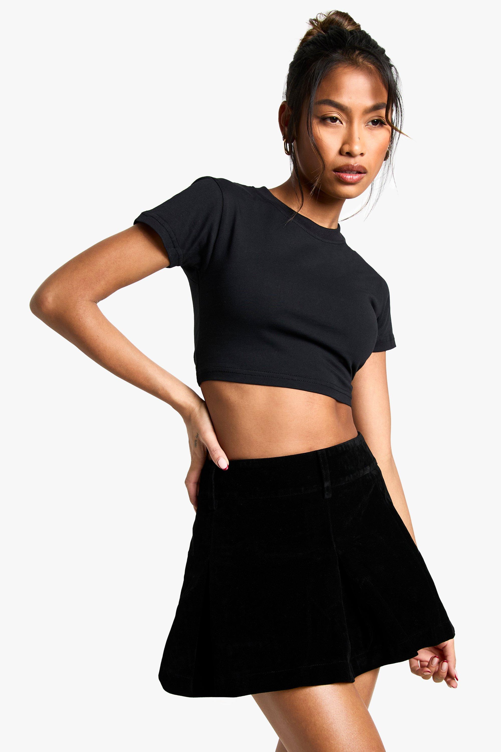 Boohoo Faux Suede Mini Pleated Skirt, Black