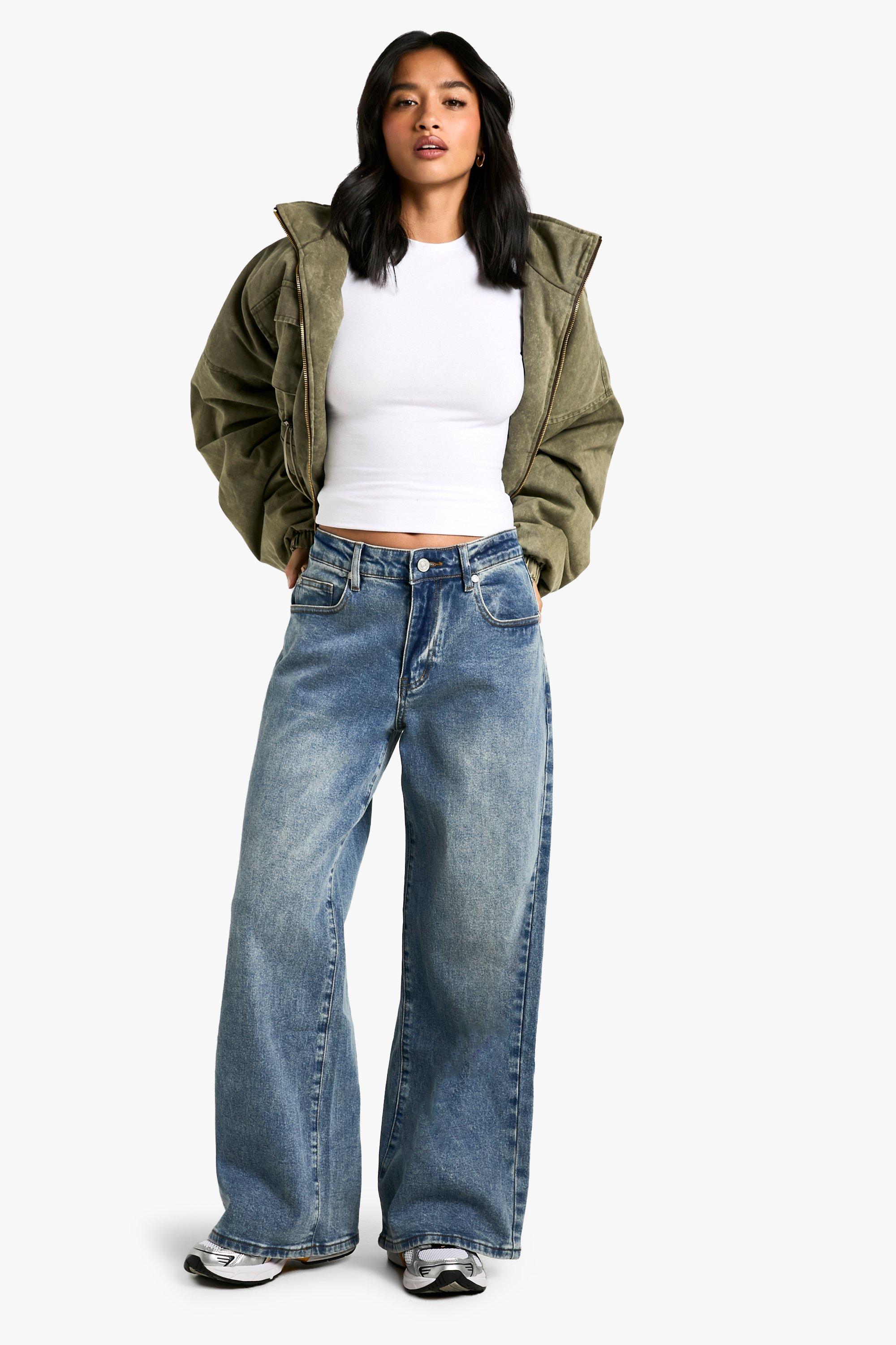 Boohoo Petite Wide Leg Jeans, Vintage Wash