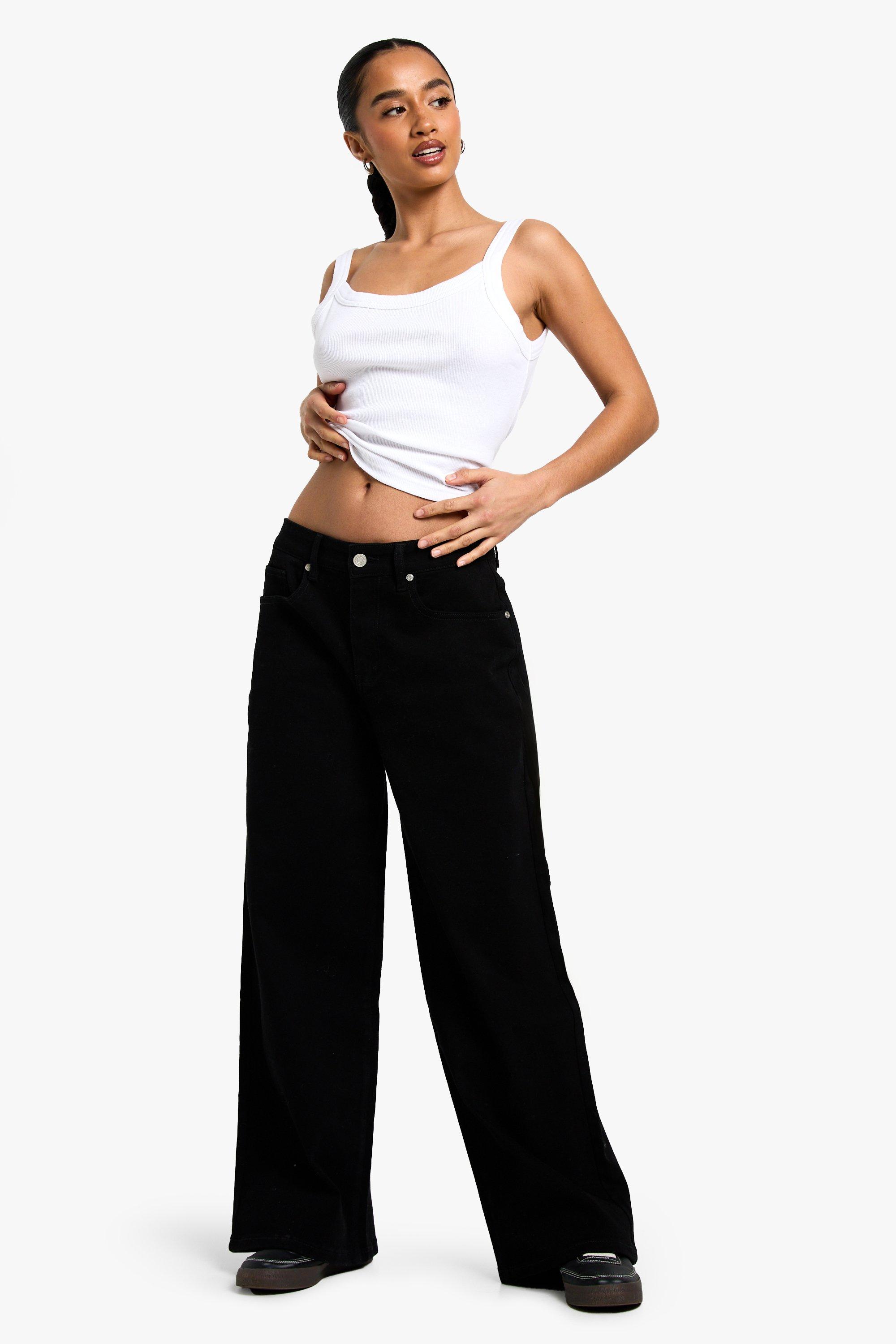 Boohoo Petite Wide Leg Jeans, Black