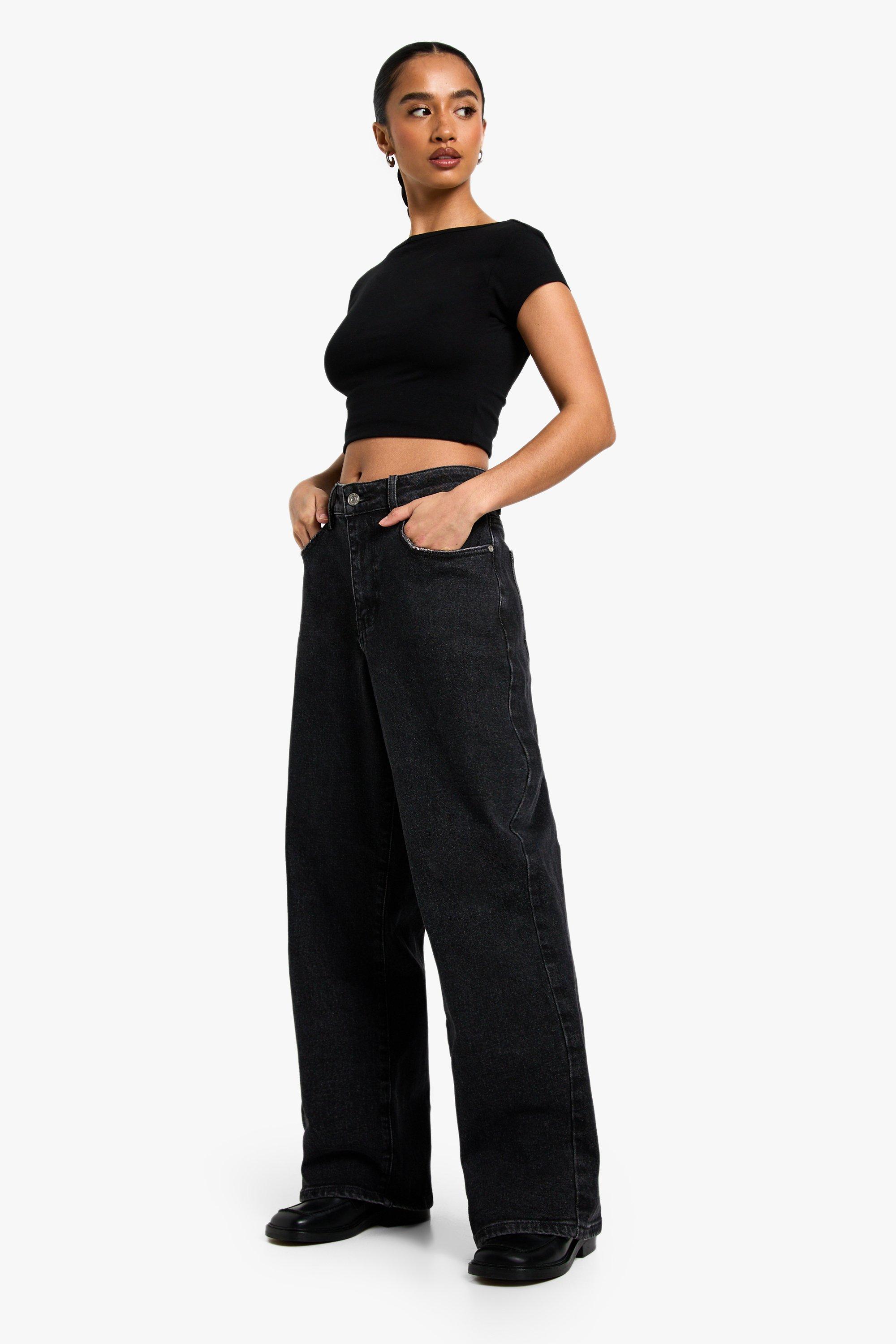 Boohoo The Petite Baggy Jeans Met Rechte Pijpen, Washed Black