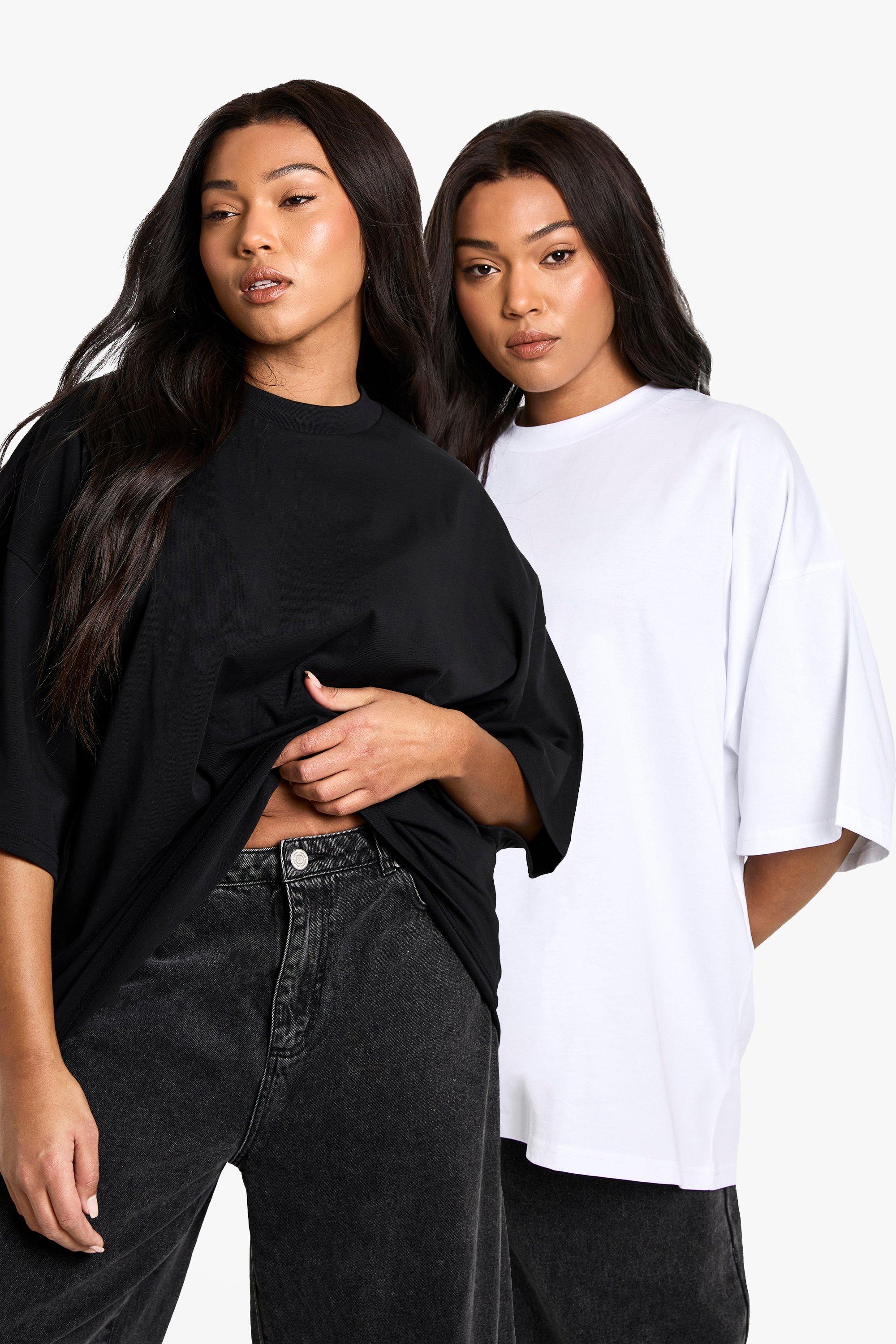 Image of T-shirt Plus Size super oversize in cotone - set di 2 paia, Nero