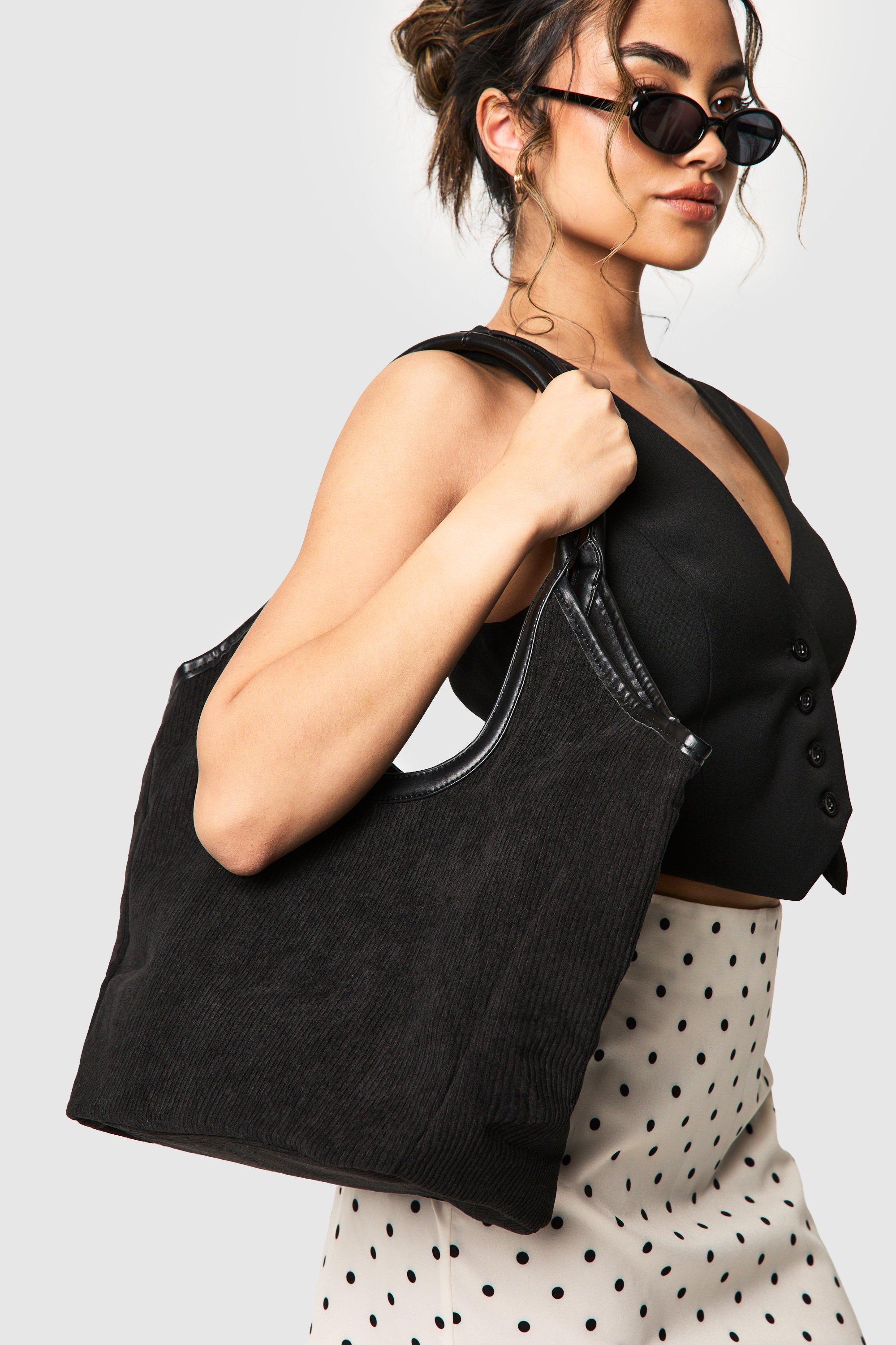 Click to view product details and reviews for Womens Corduroy Pu Binding Detail Tote Bag Black One Size Black.