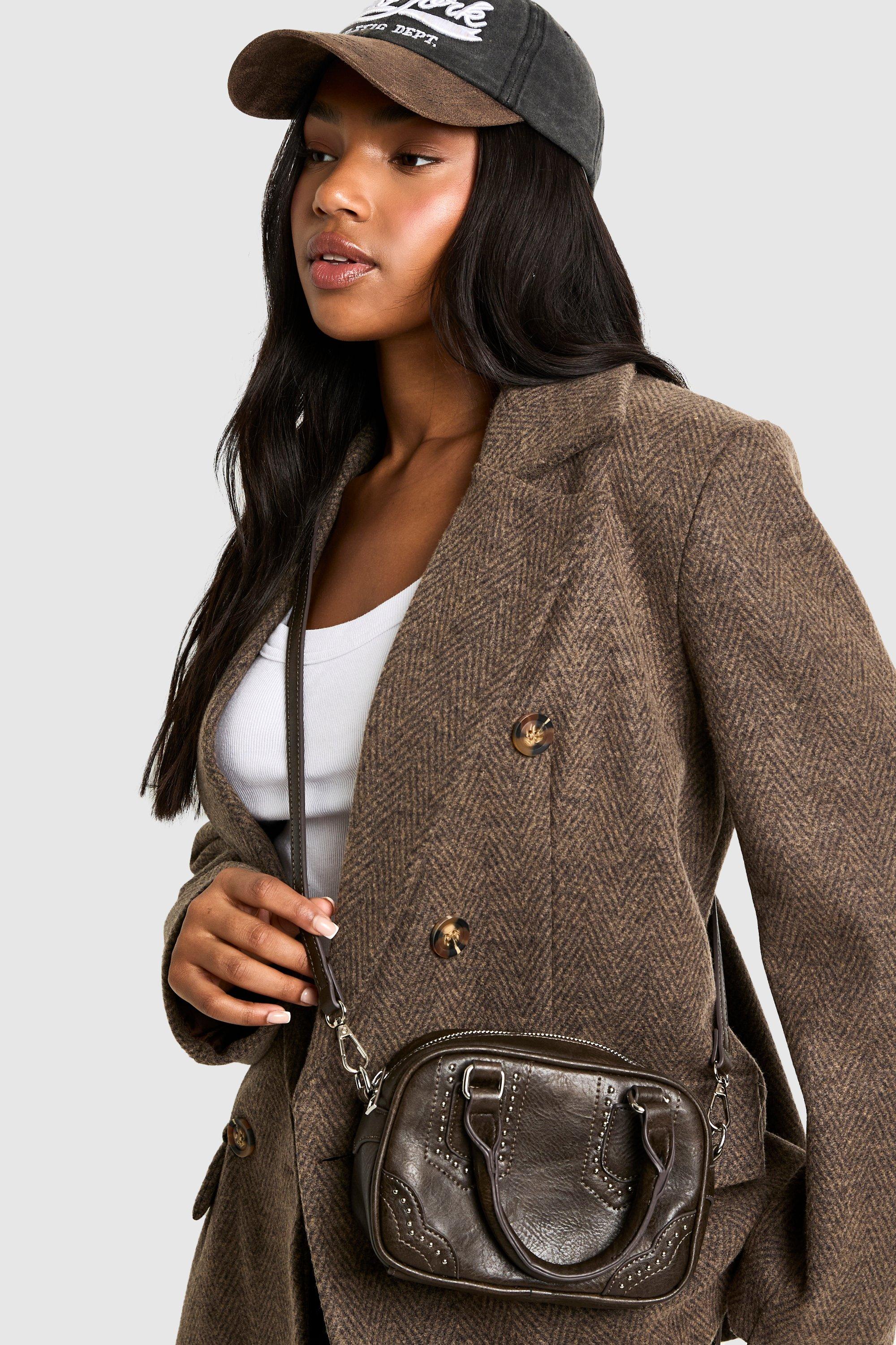 Click to view product details and reviews for Womens Distressed Pu Studded Grab Bag Grey One Size Grey.