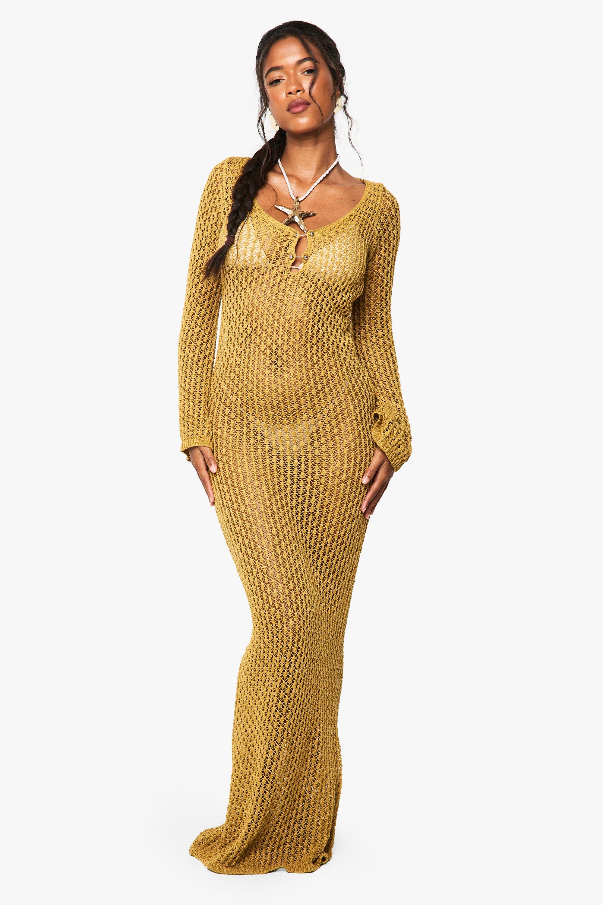 Boohoo Gehaakte Maxi Strand Jurk, Olive