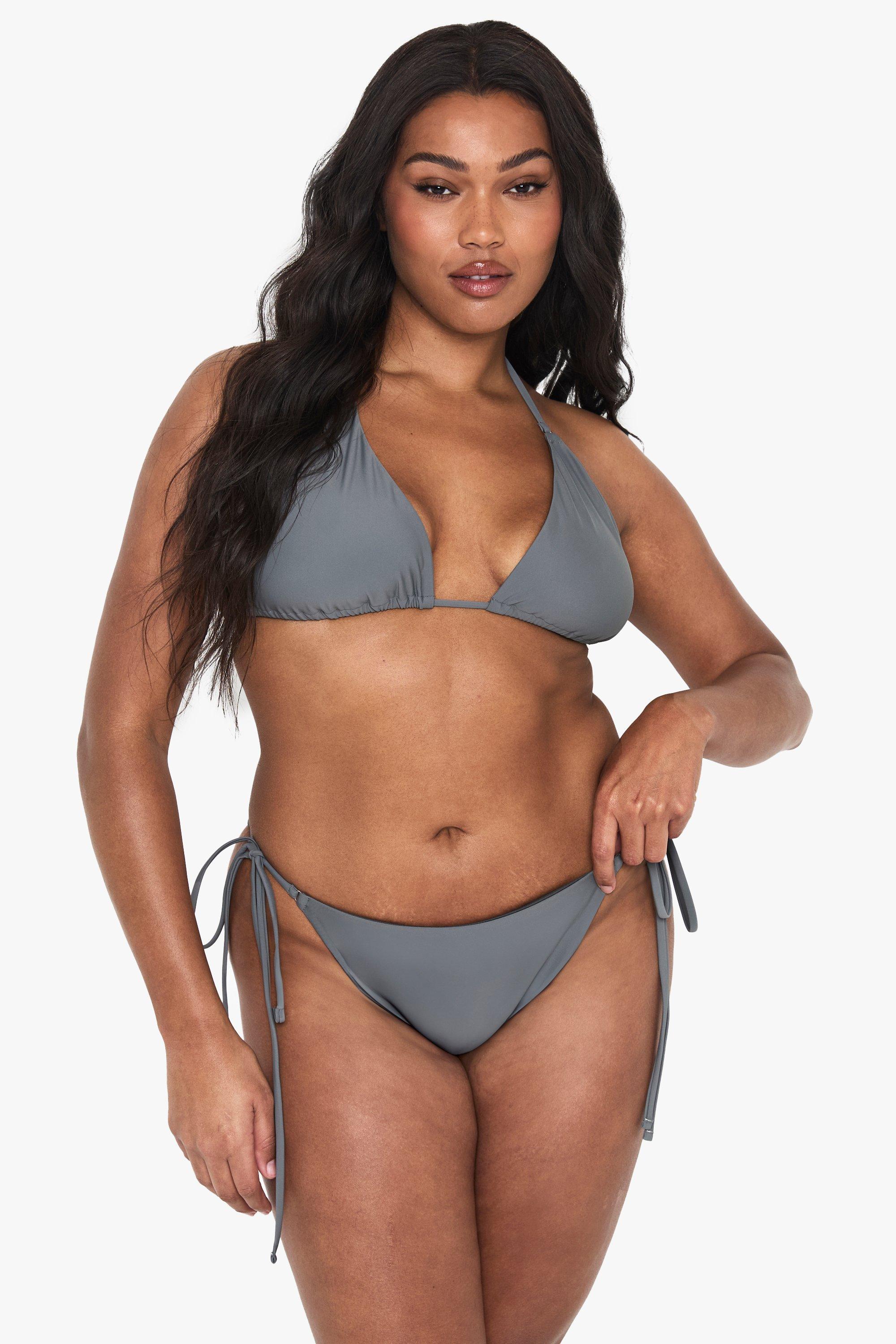 Boohoo Plus Driehoekig Bikini Broekje Met Zijstrikjes, Slate