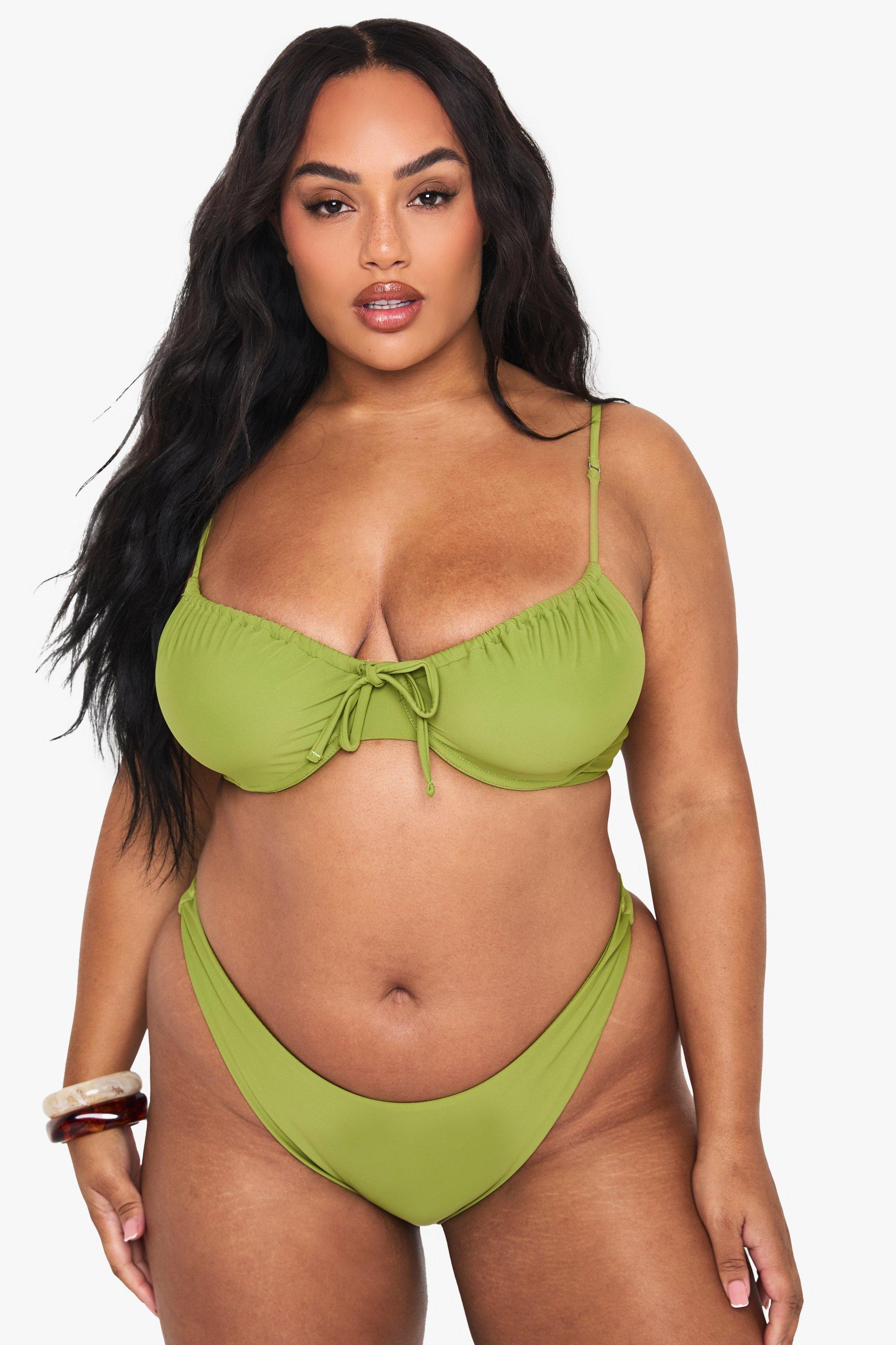 Boohoo Plus Geplooide Bikini Top Met Beugel, Olive