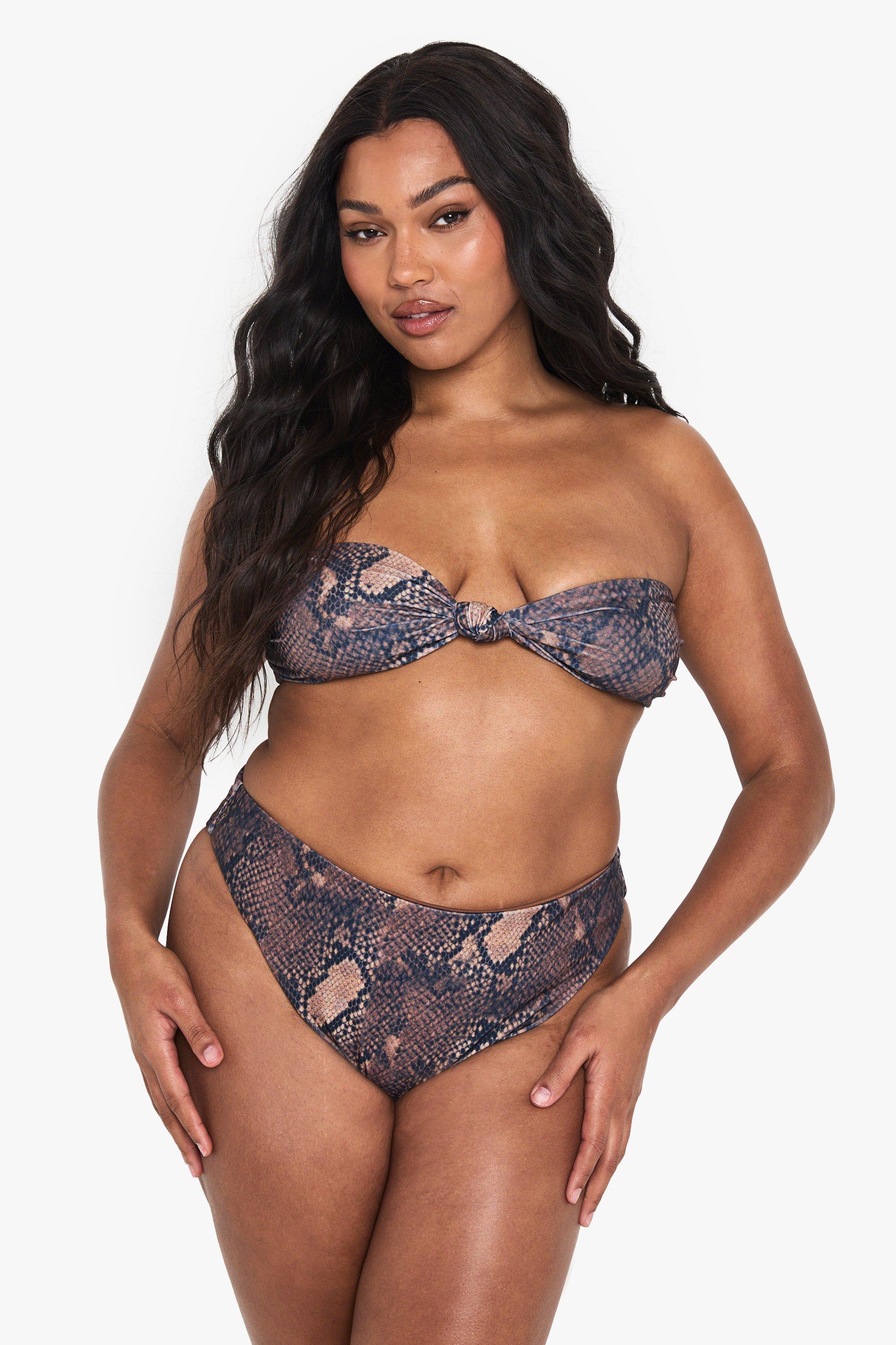Boohoo Plus Geknoopte Slangenprint Bandeau Bikini Top, Snake