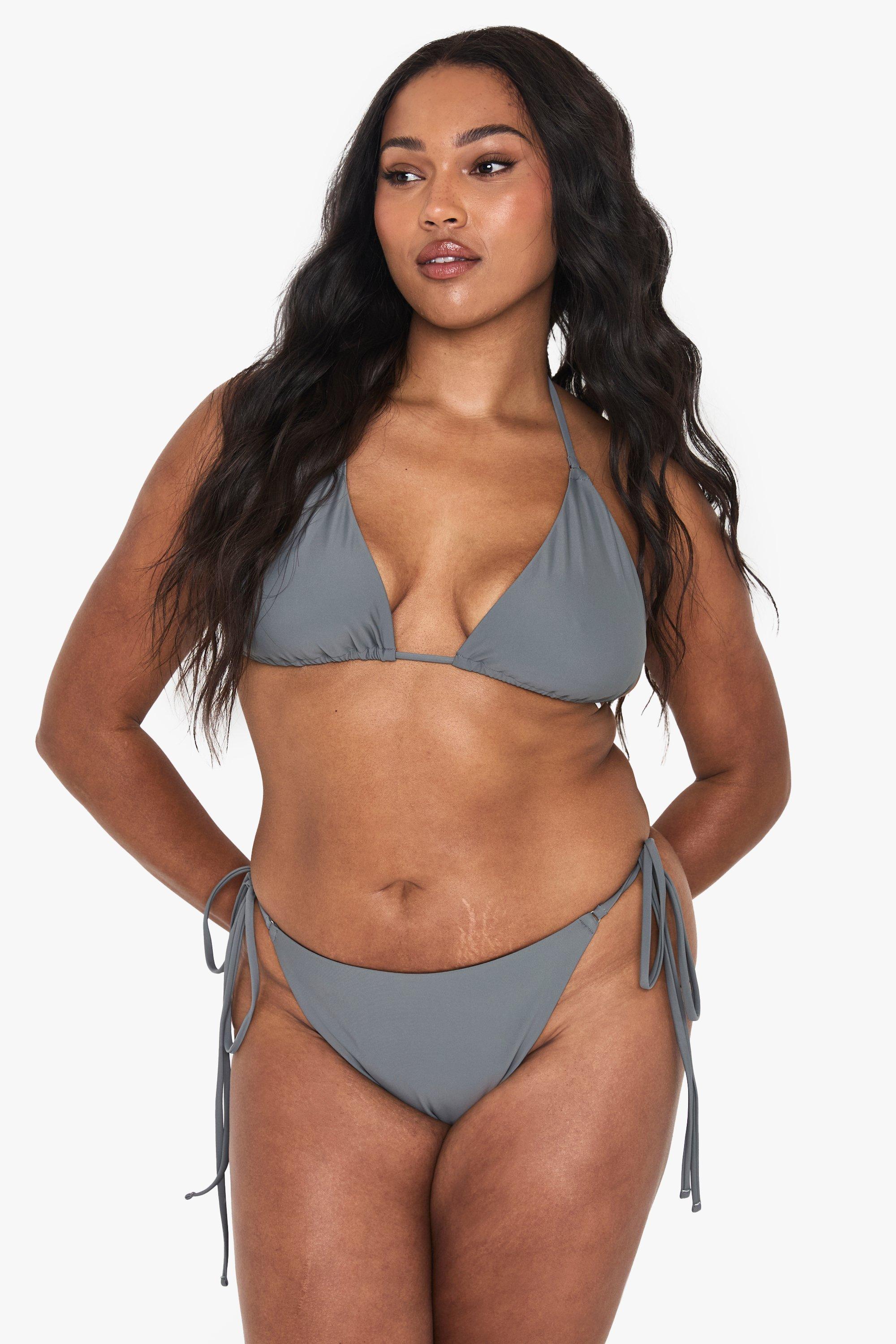 Boohoo Plus Driehoekige Bikini Top, Slate