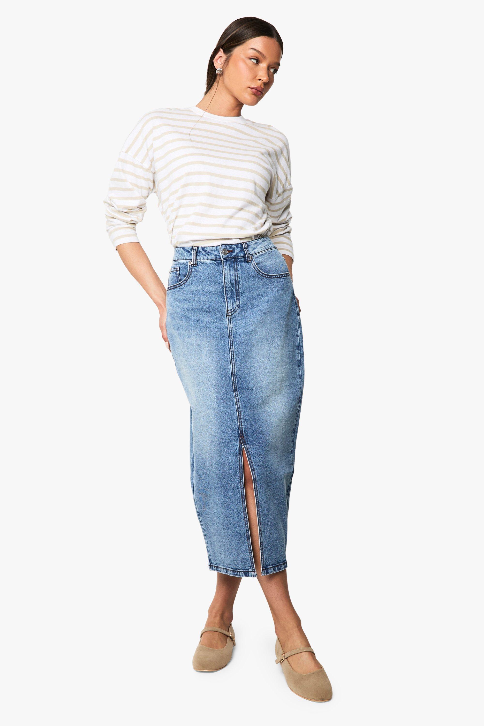 Boohoo Midaxi Spijkerrok, Mid Wash