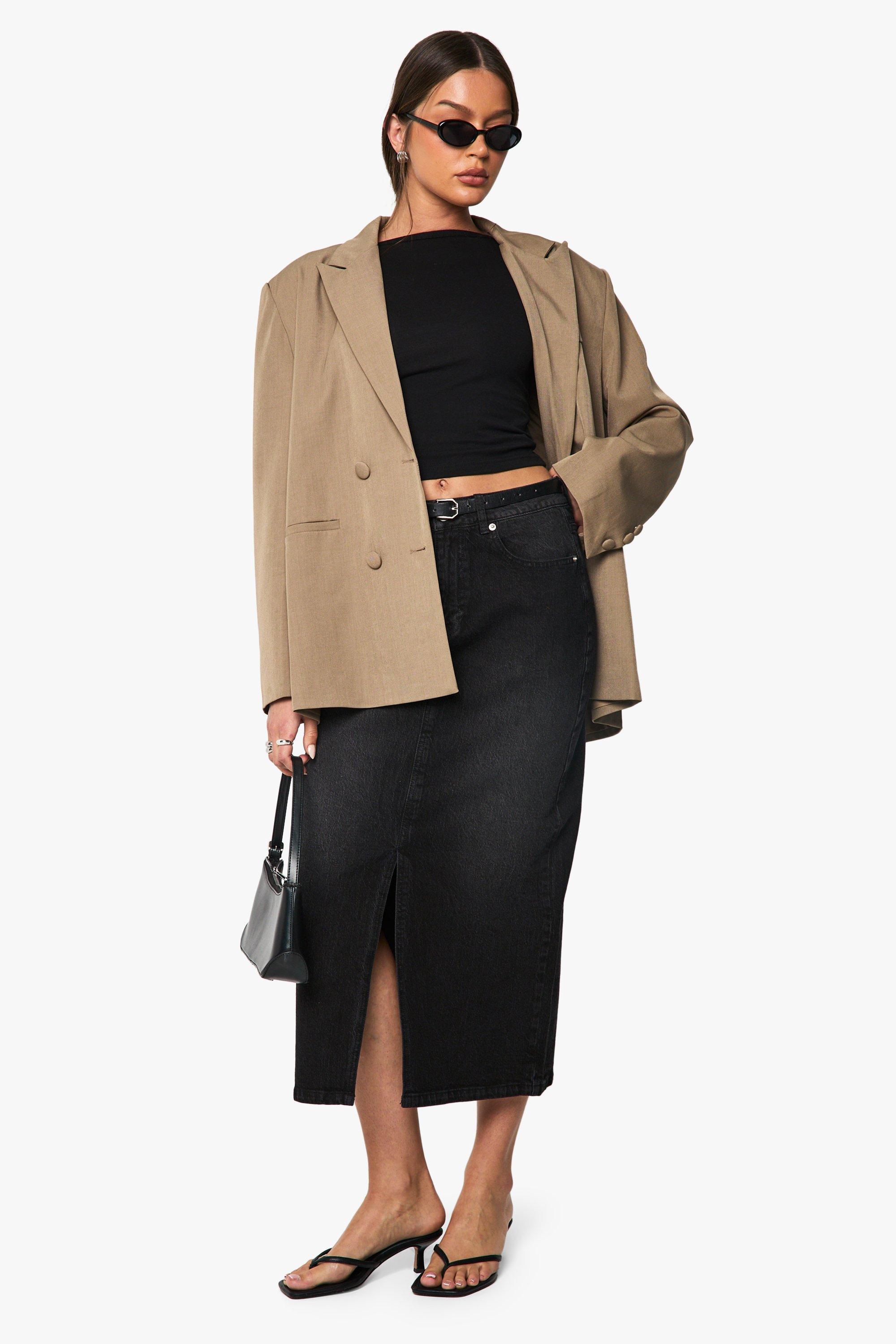 Boohoo Midaxi Spijkerrok, Washed Black