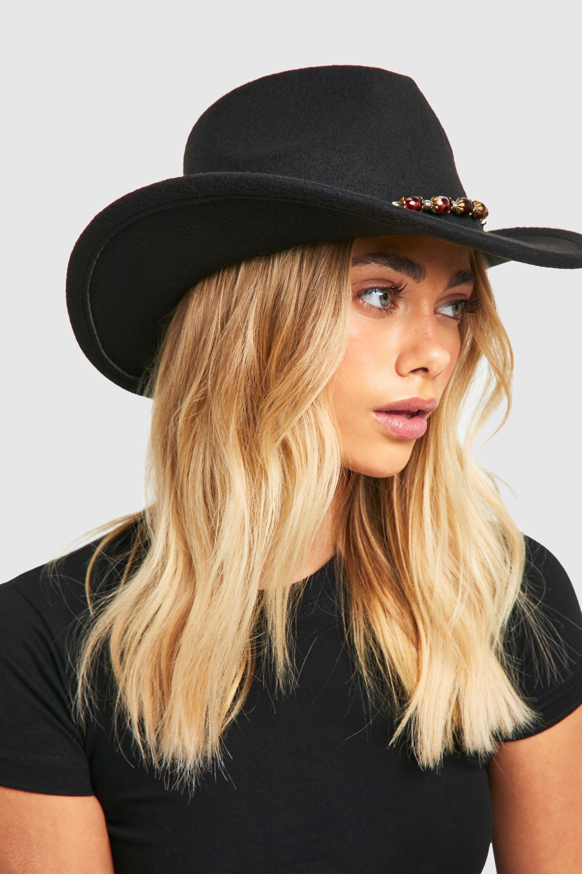 Image of Cappello da cowboy stile Western con pietre preziose, Nero