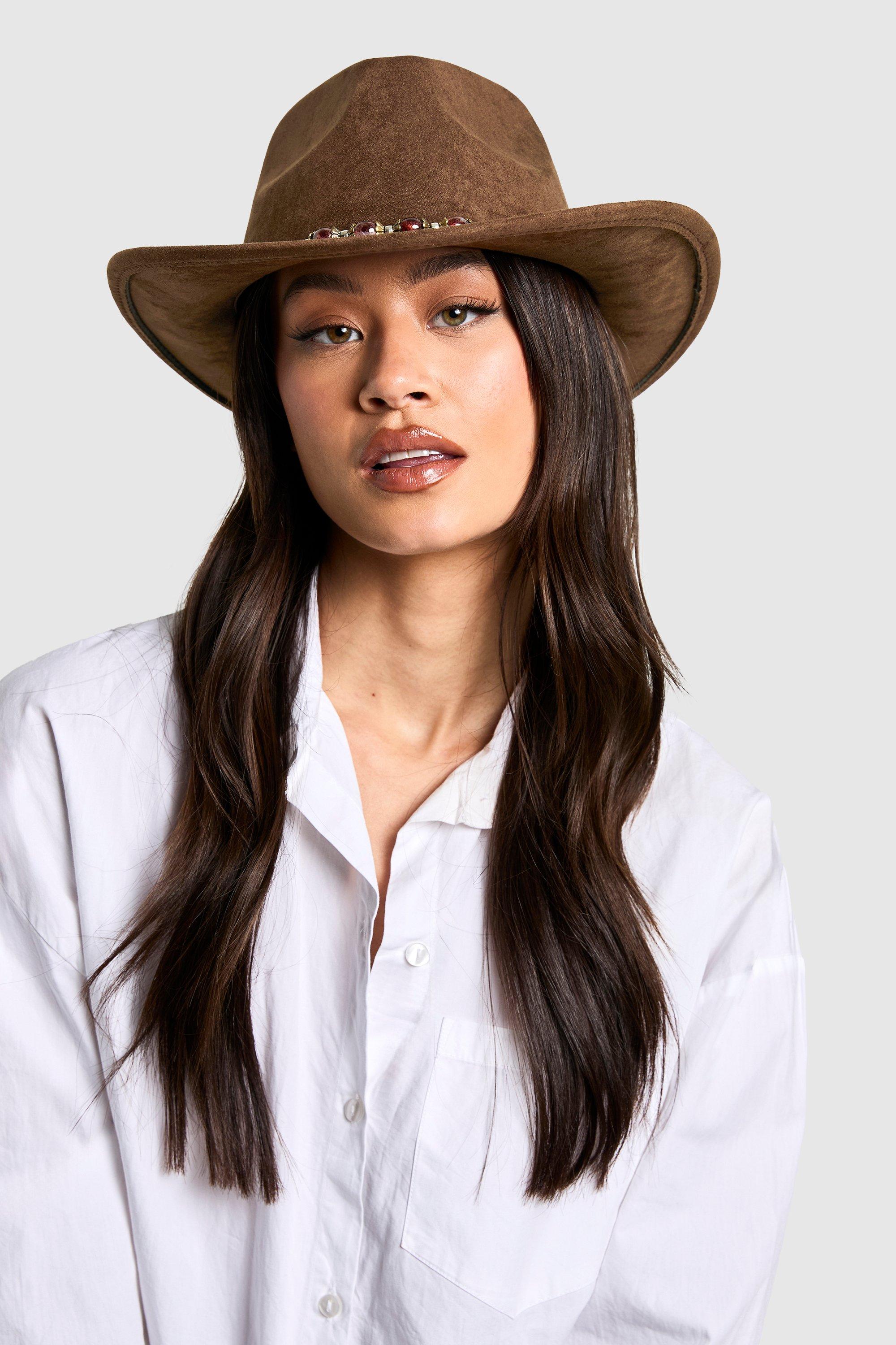 Image of Cappello da cowboy stile Western con laccetti, Beige