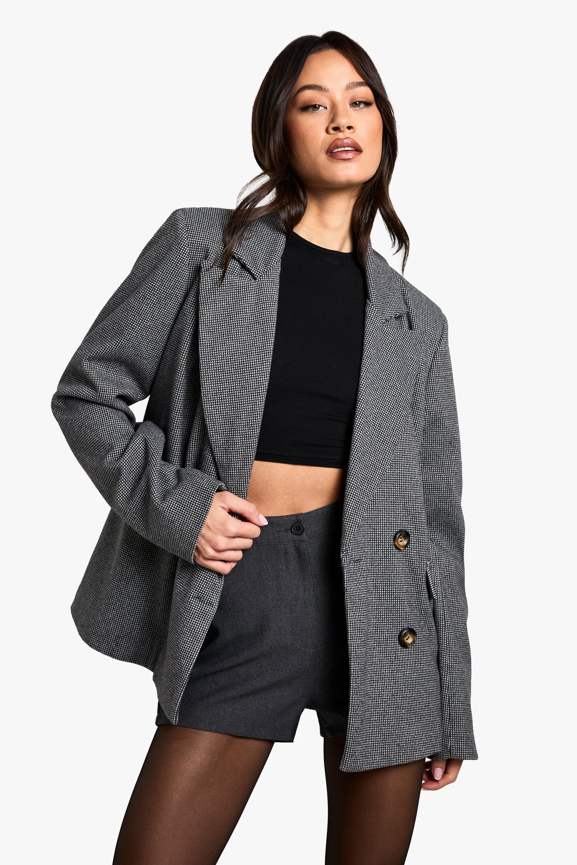 Boohoo Tall Wollen Blazer Met Dubbele Knopen, Grey