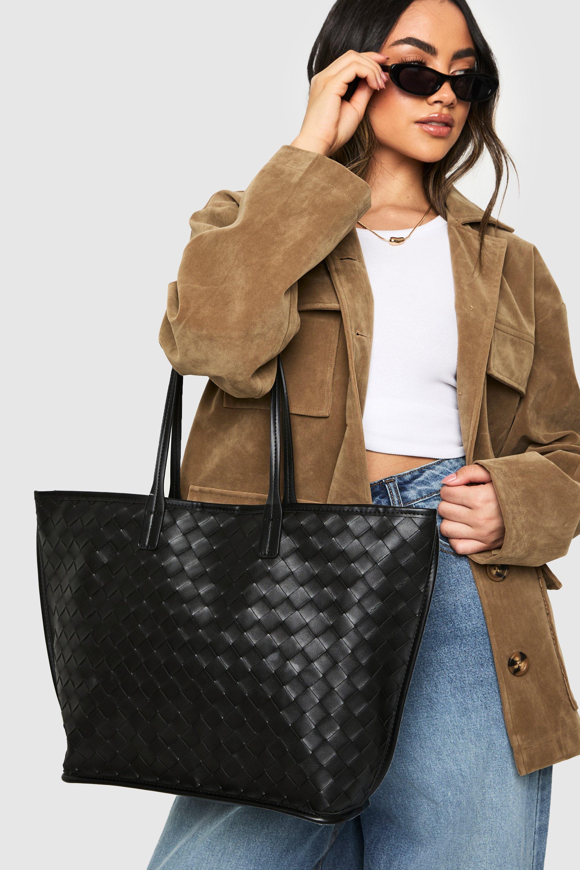 Click to view product details and reviews for Womens Woven Leather Look Tote Bag Black One Size Black.