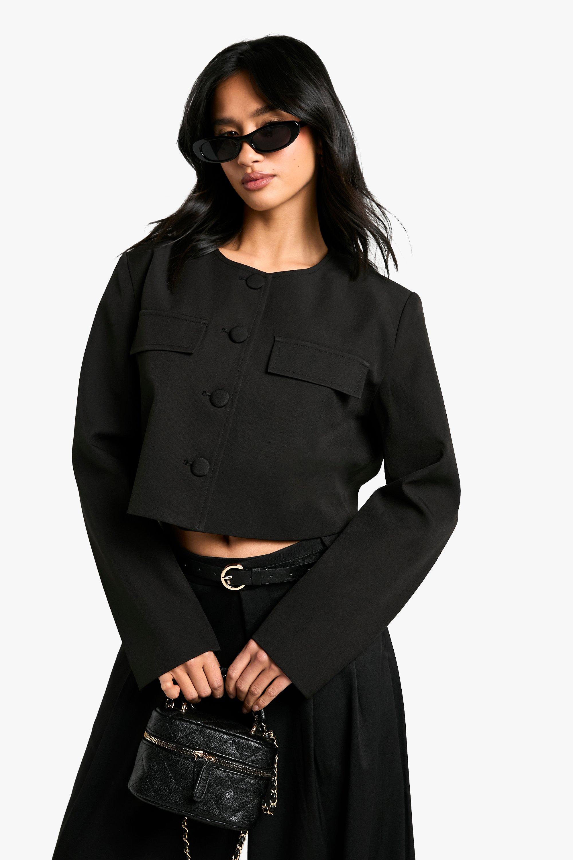 Boohoo Petite Getailleerde Boxy Jas, Black