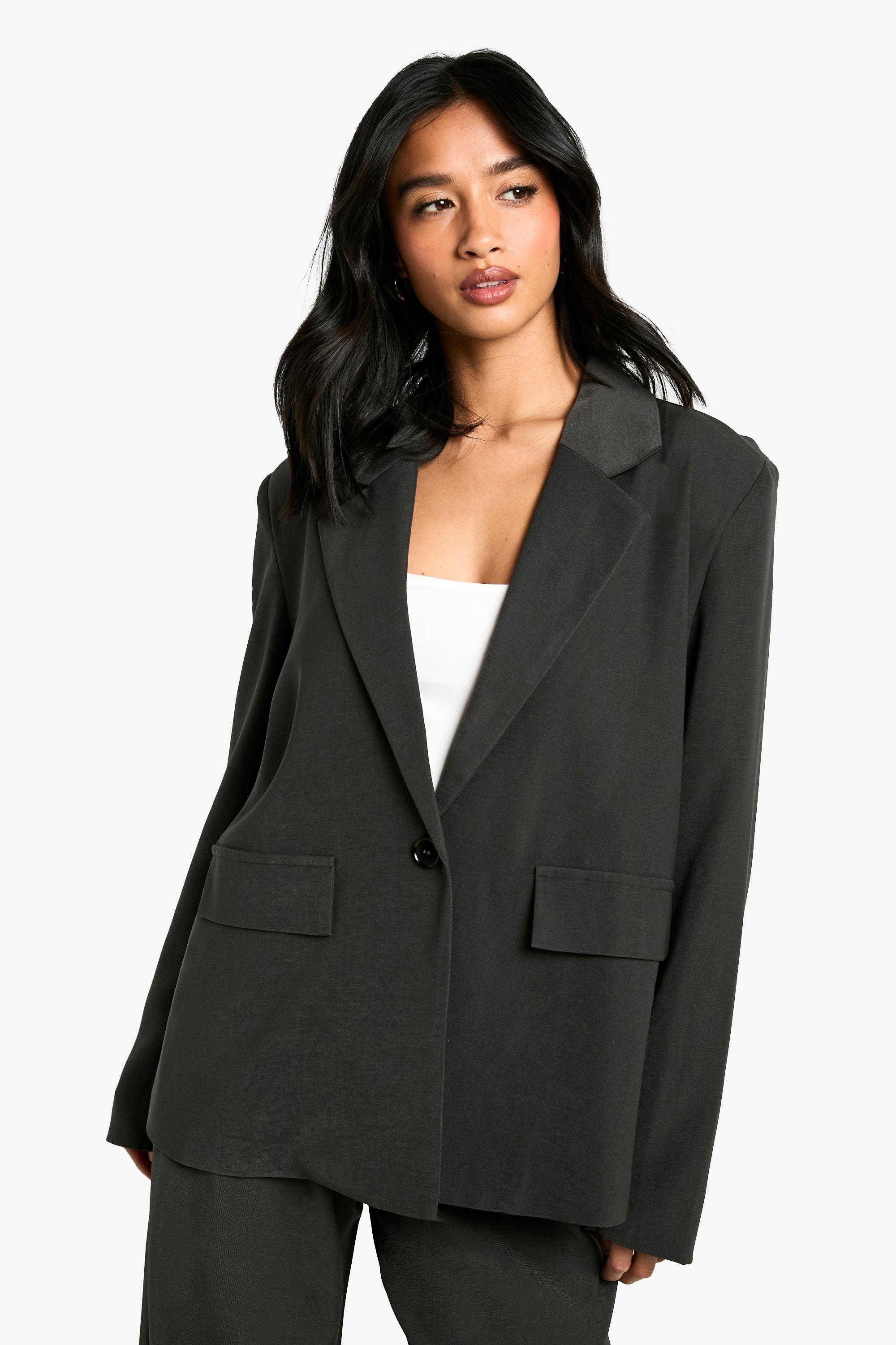 Boohoo Petite Oversized Blazer, Charcoal