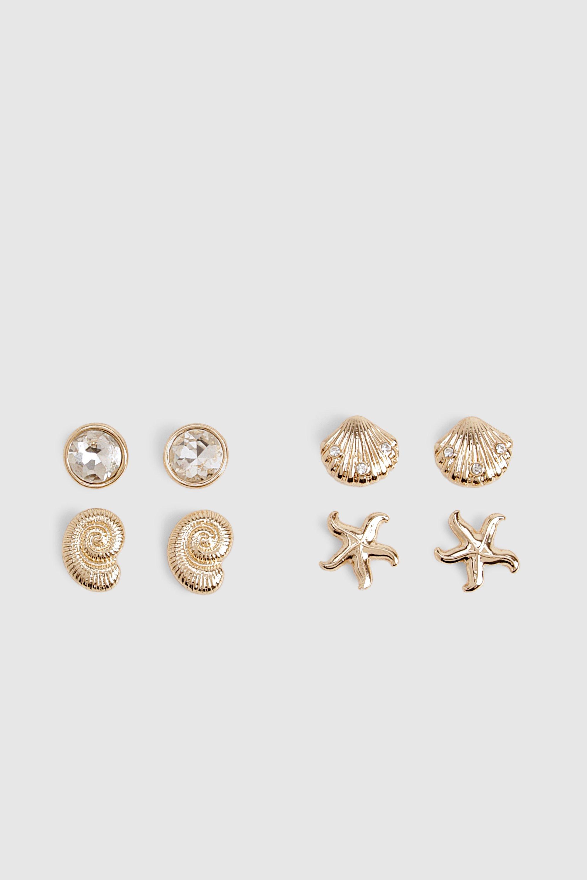 Image of Orecchini a bottone color oro con conchiglie - set di 4 paia, Metallics