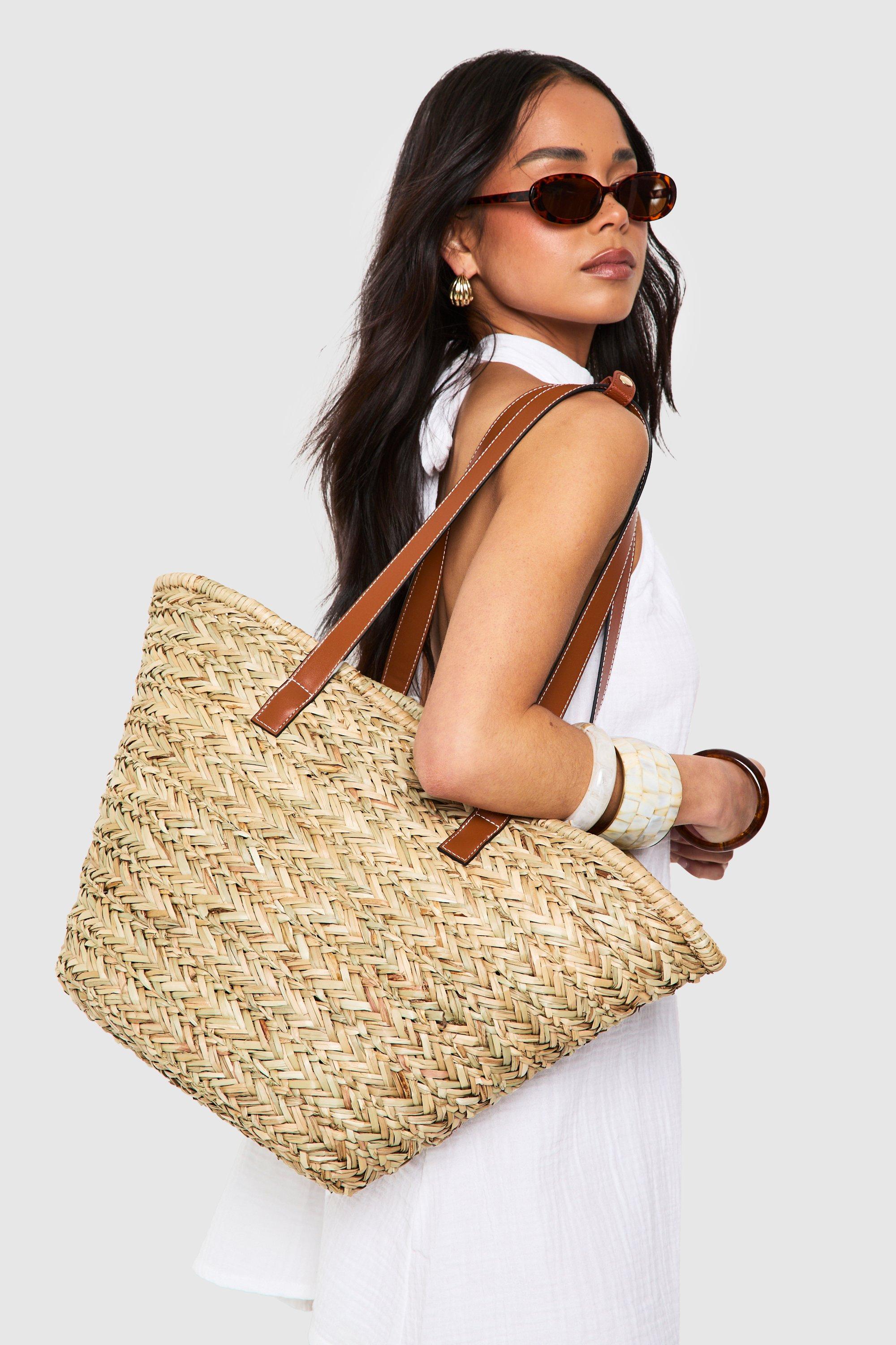 Boohoo Oversized Strooien Strandtas, Natural
