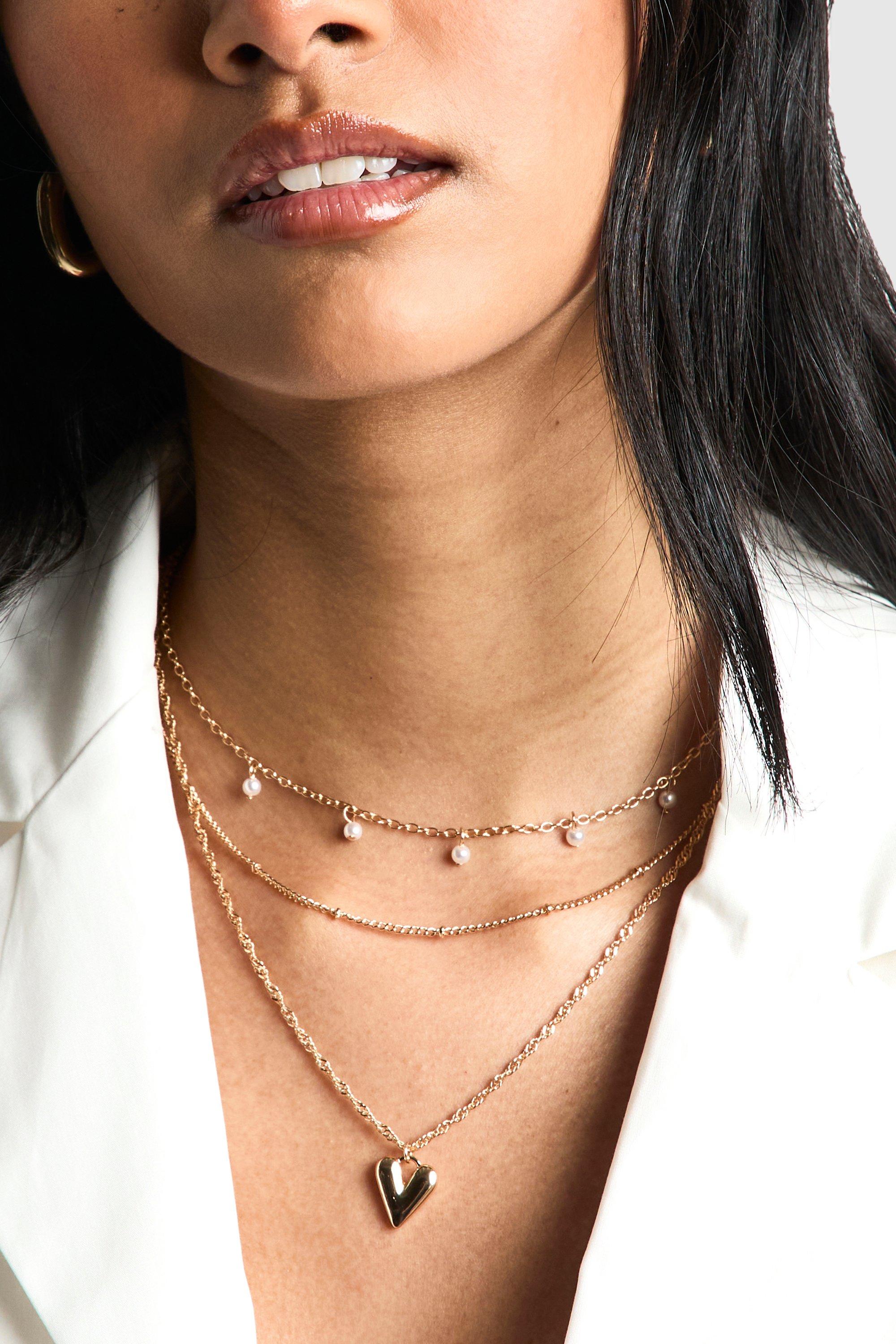 Image of Collana a più fili con dettagli a cuore, Metallics
