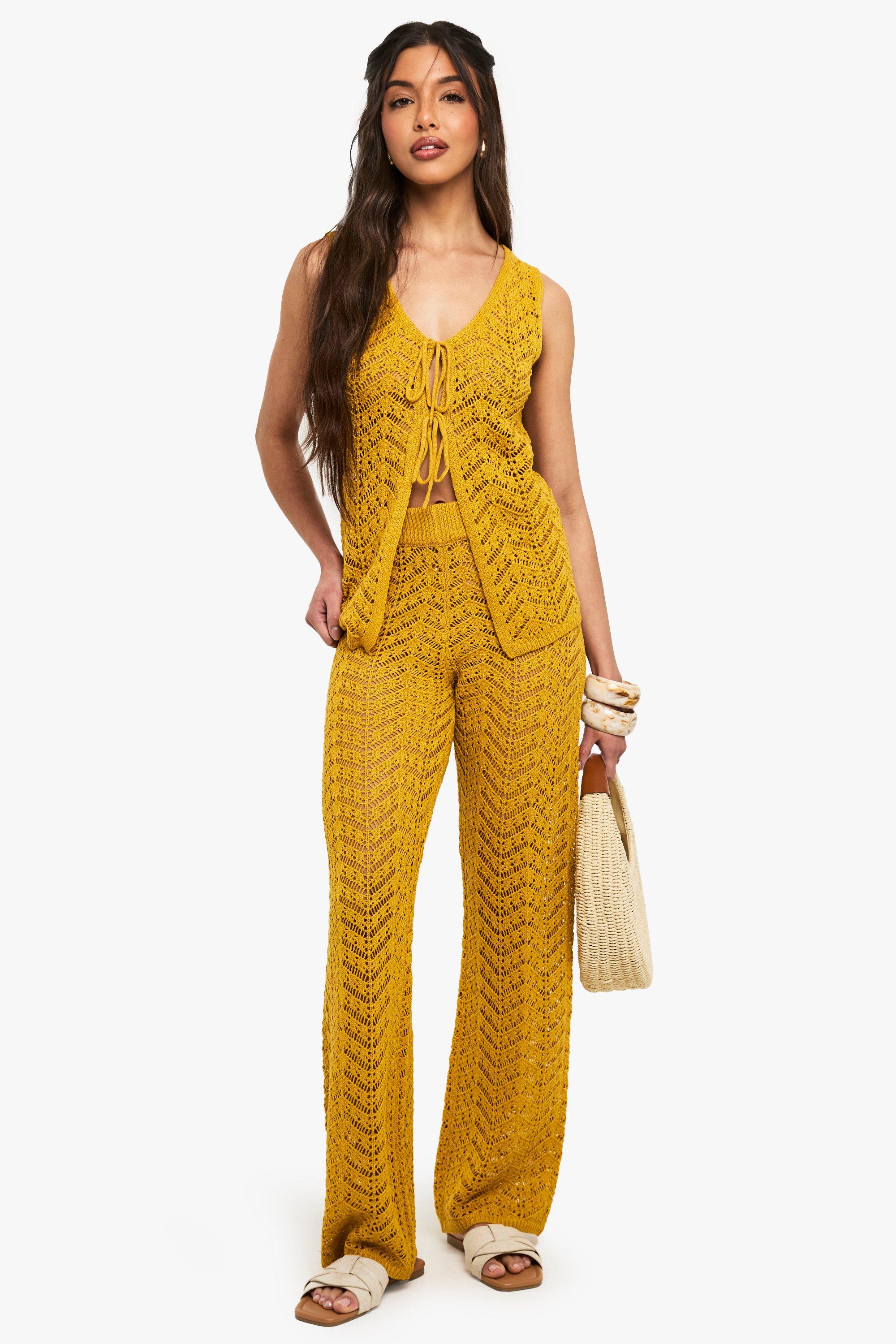 Image of Pantaloni a gamba ampia all'uncinetto, Giallo