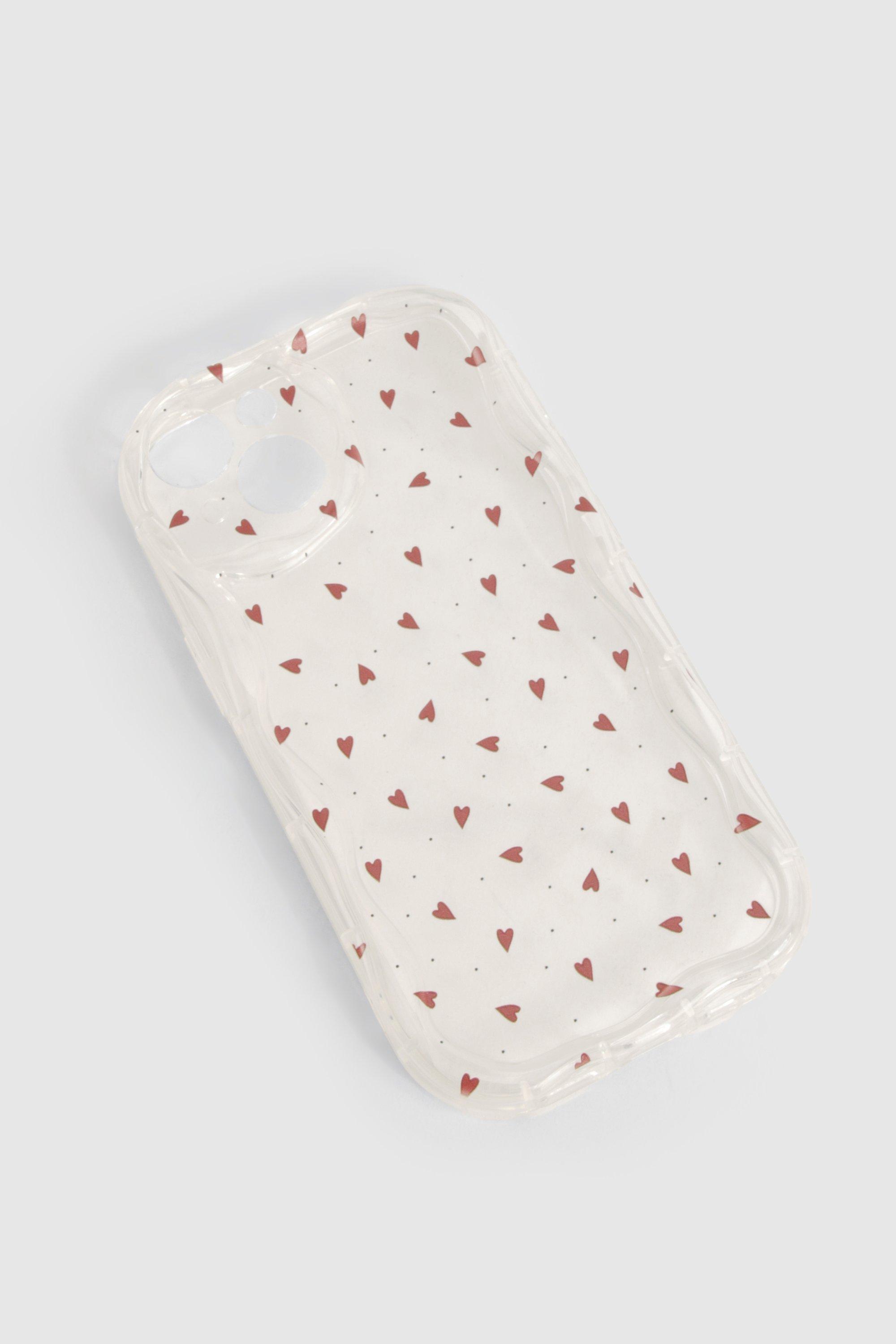 Womens Clear Scattered Heart Phone Case - White - Iphone 14 Pro, White