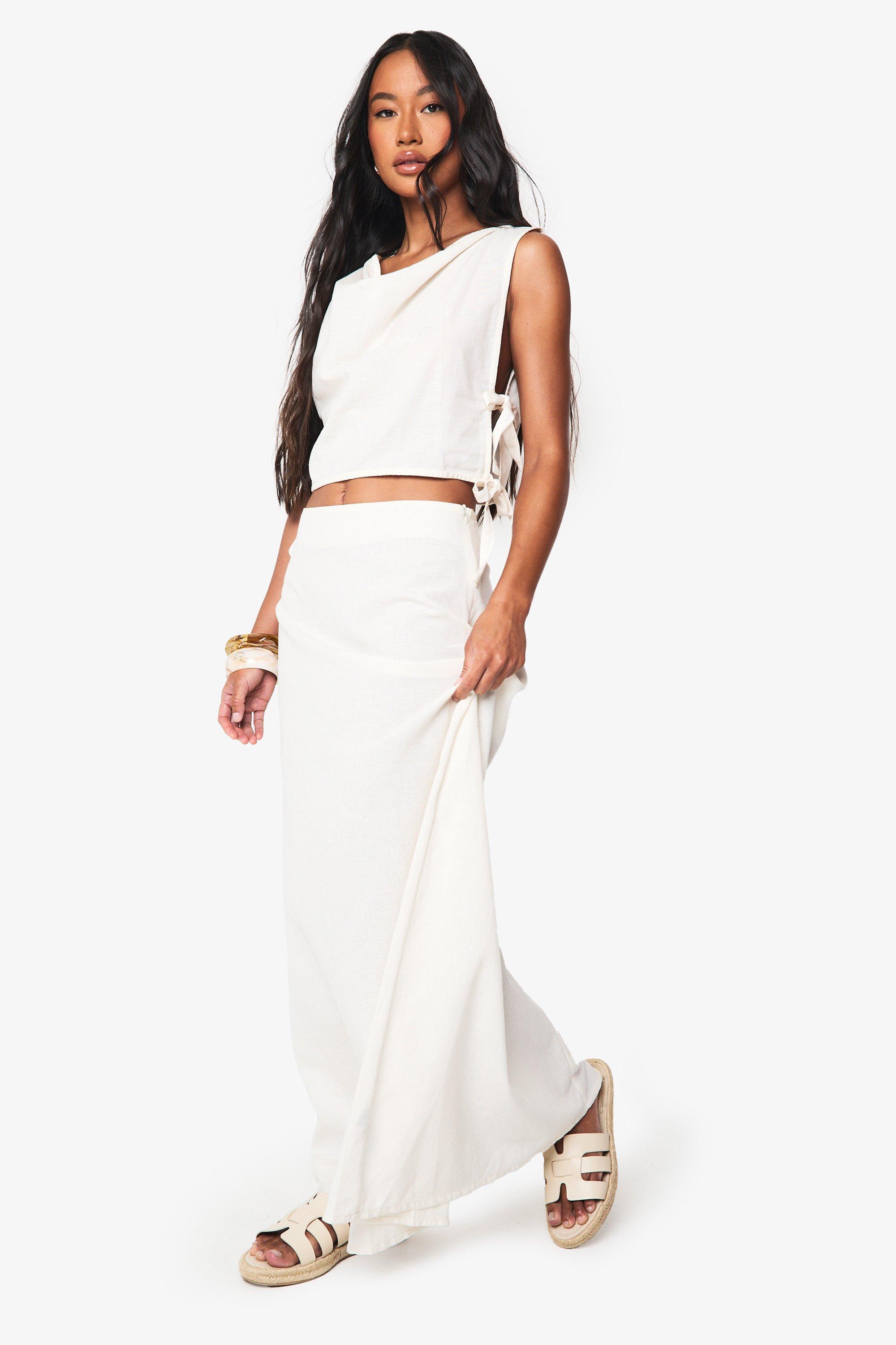 Ensemble A Col Benitier Avec Crop Top Et Jupe Longue - Blanc