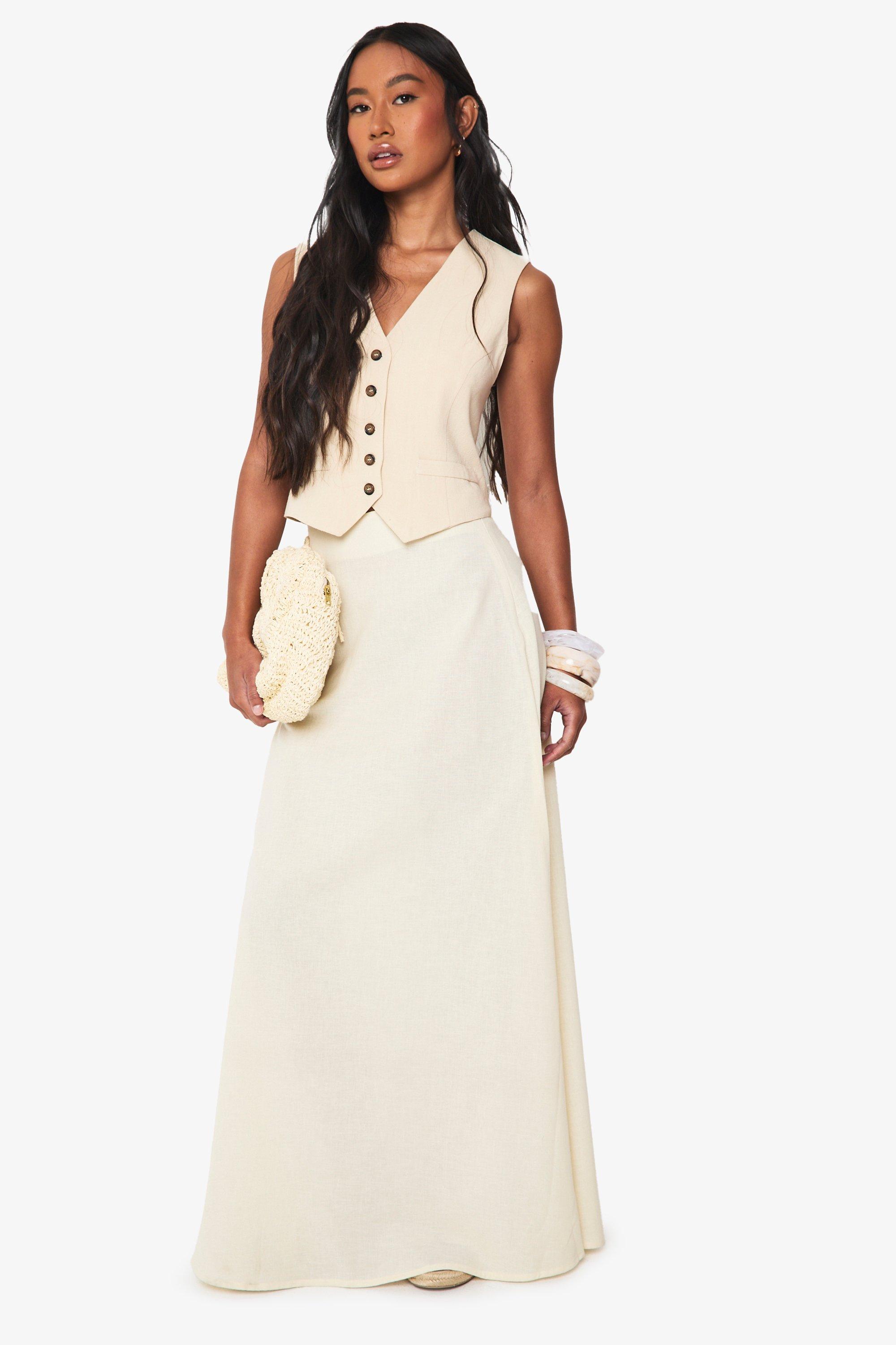 Boohoo Linnen Look A Line Maxi Rok, Stone