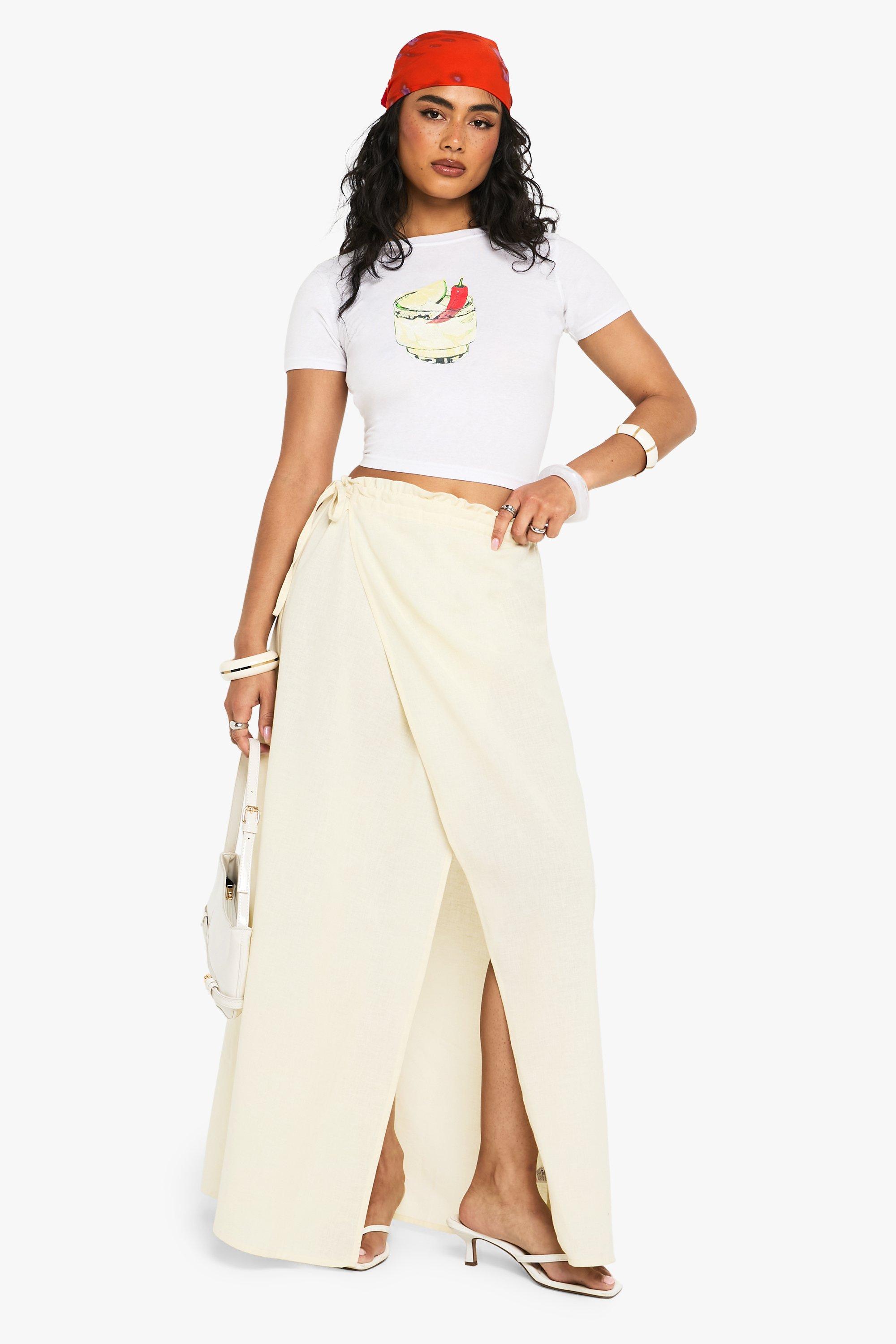 Boohoo Linnen Look Maxi Wikkelrok Met Ceintuur, Stone