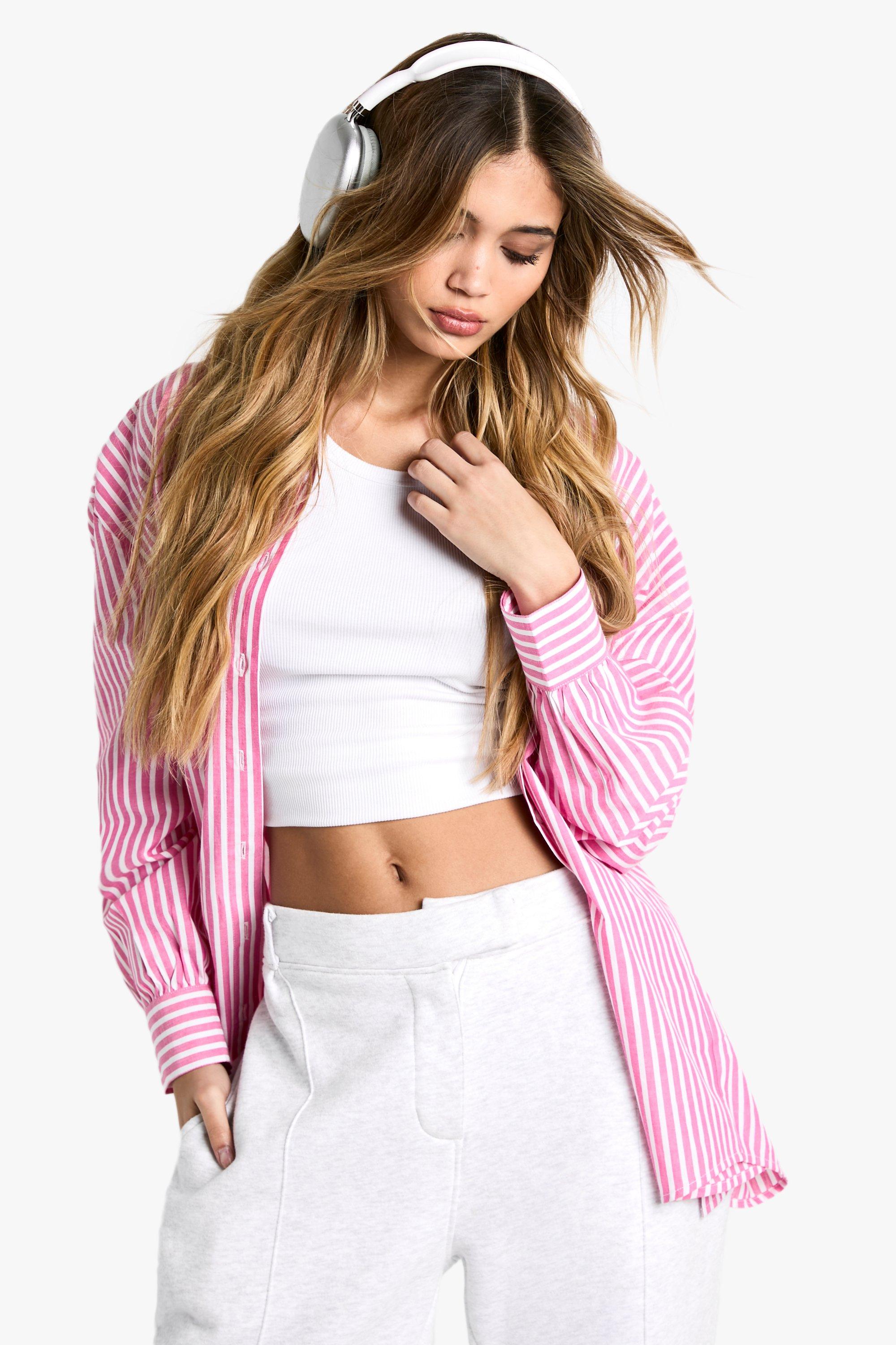 Image of Camicia oversize a righe verticali, Pink