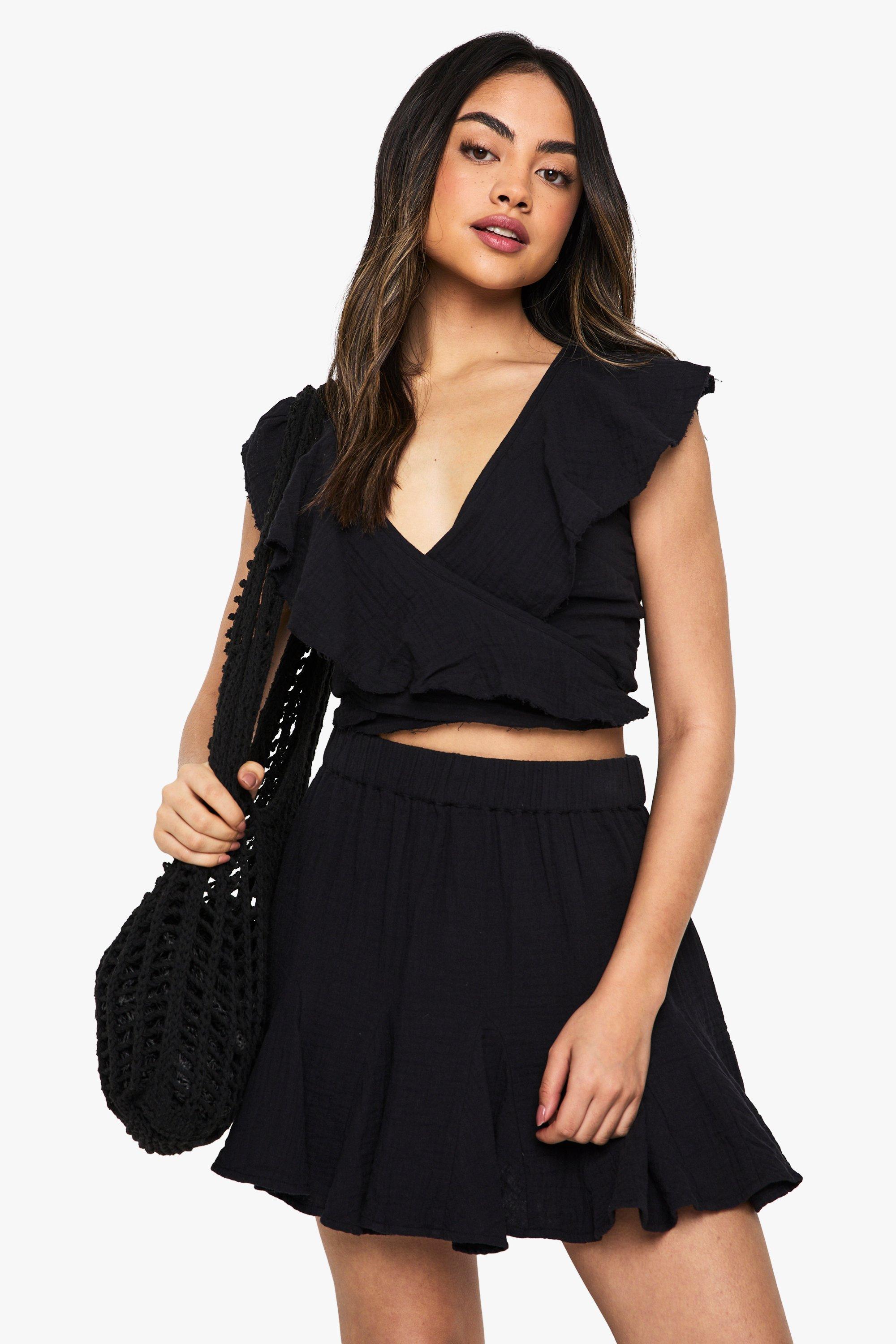 Boohoo Kaasdoek Mini Rokje Met Godet Zoom, Black
