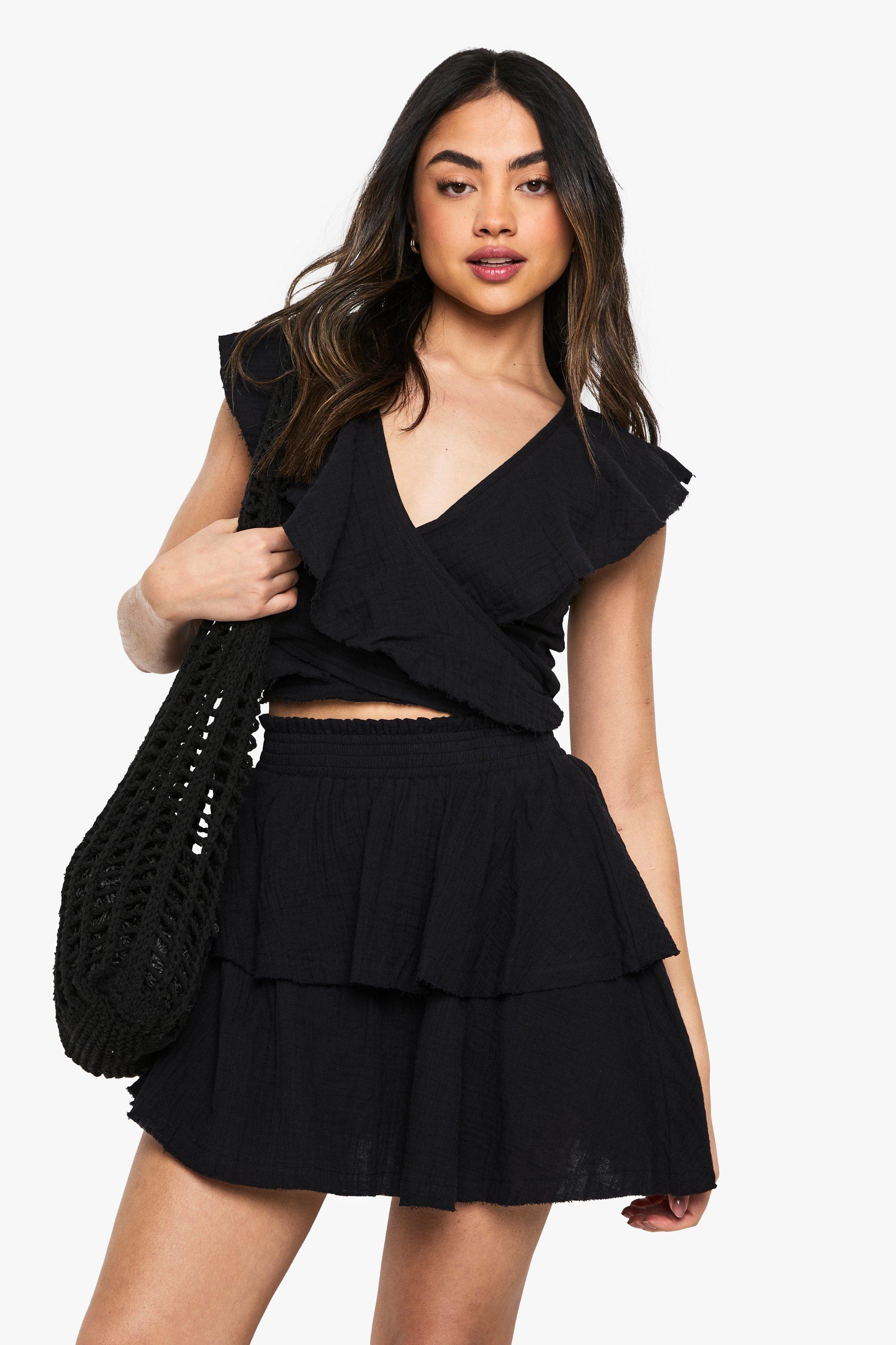 Boohoo Kaasdoek Rara Mini Rokje Met Dubbele Lagen En Ruches, Black