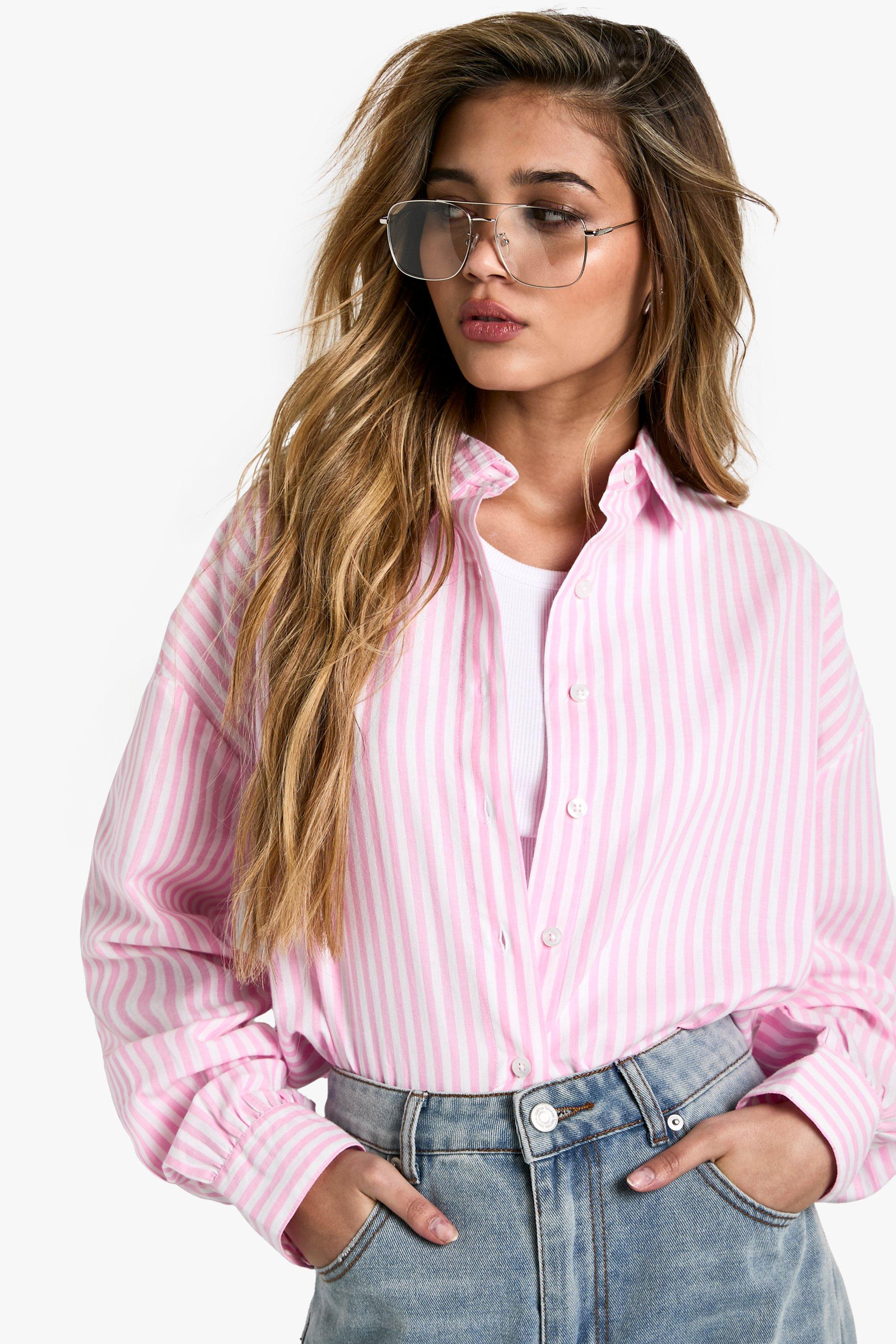 Image of Camicia oversize a righe rosa, Pink