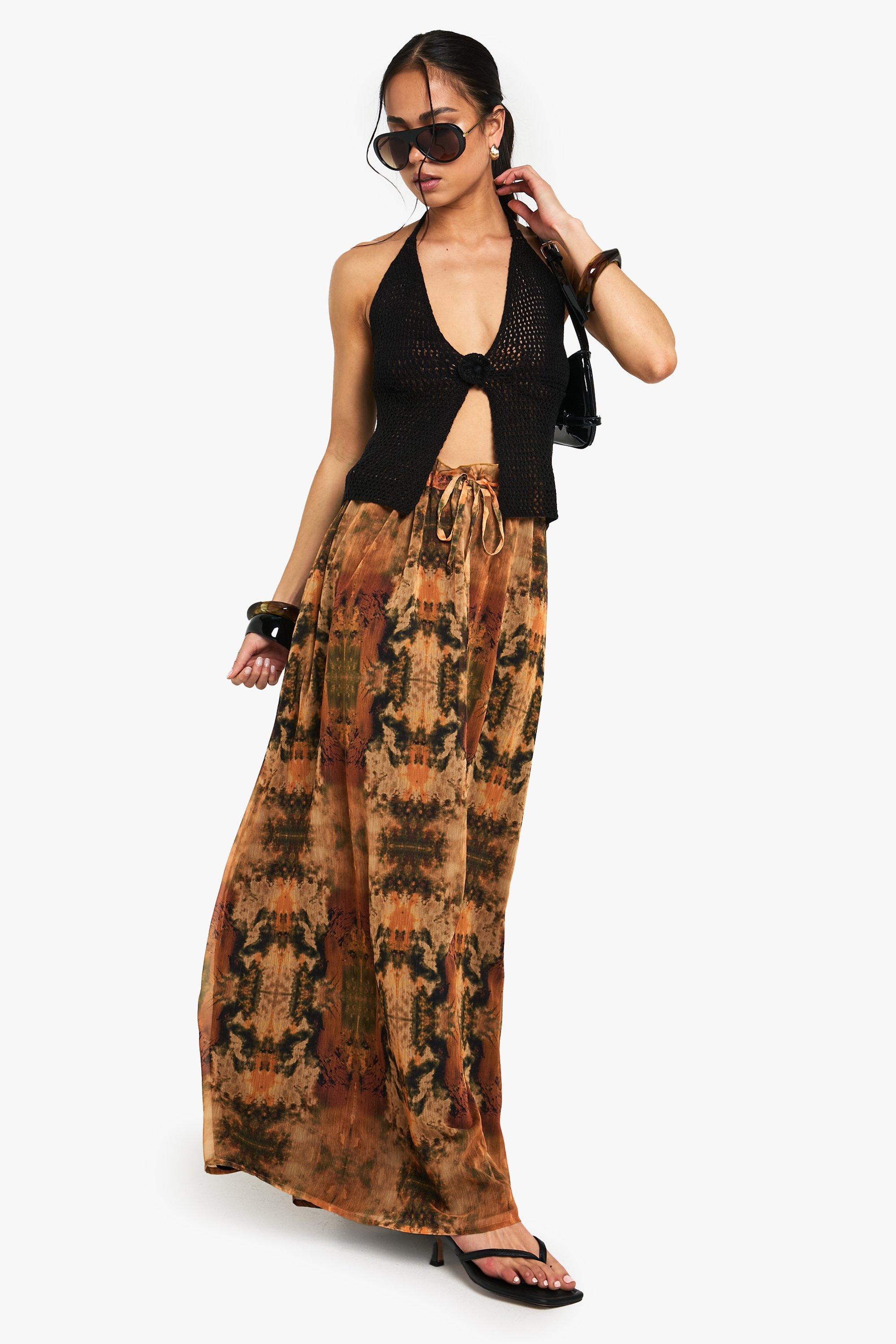 Boohoo Geweven Tie Dye Maxi Rok, Rust