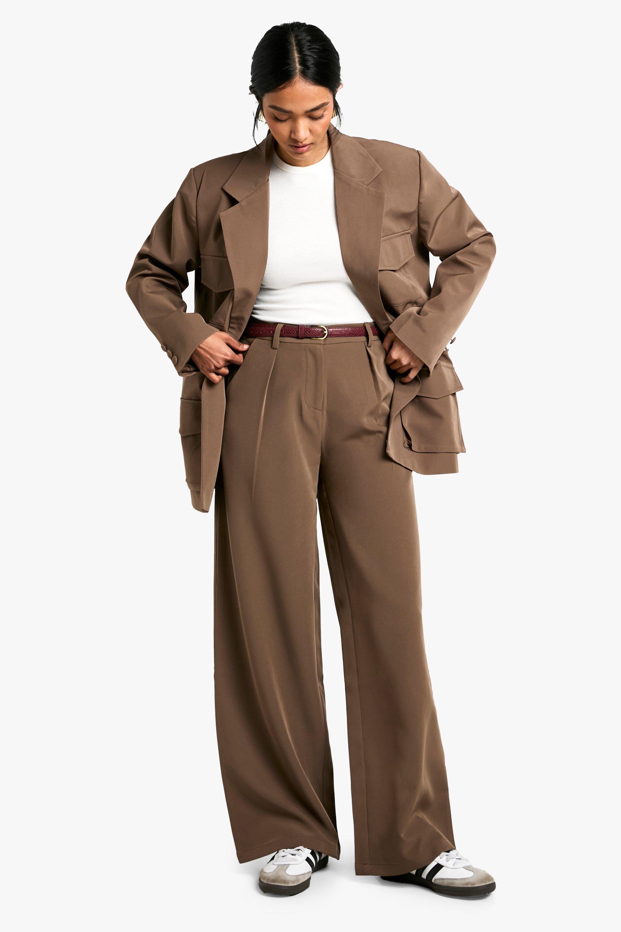 Image of Pantaloni sartoriali a gamba ampia in tessuto, Beige