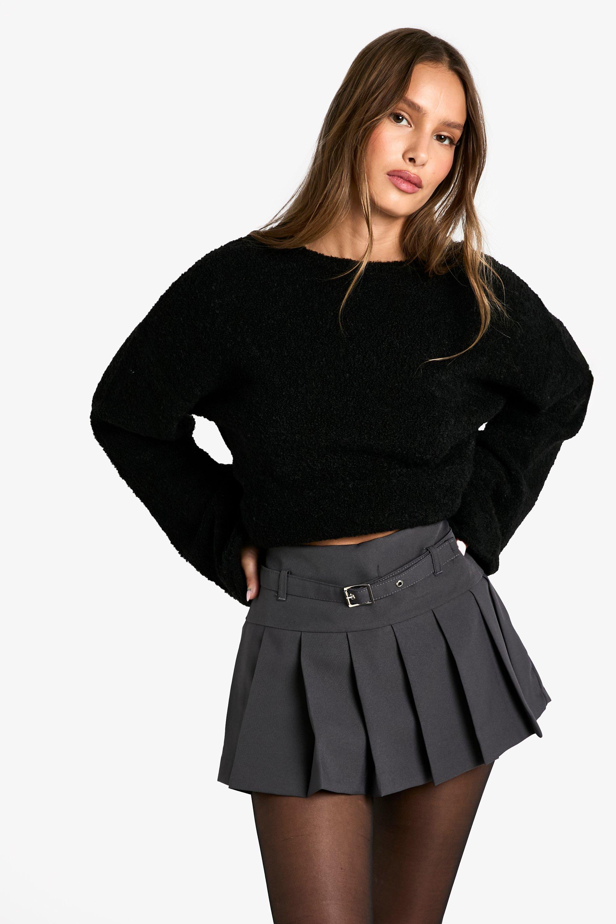 Boohoo Geplooide Rok Met Ceintuur, Charcoal