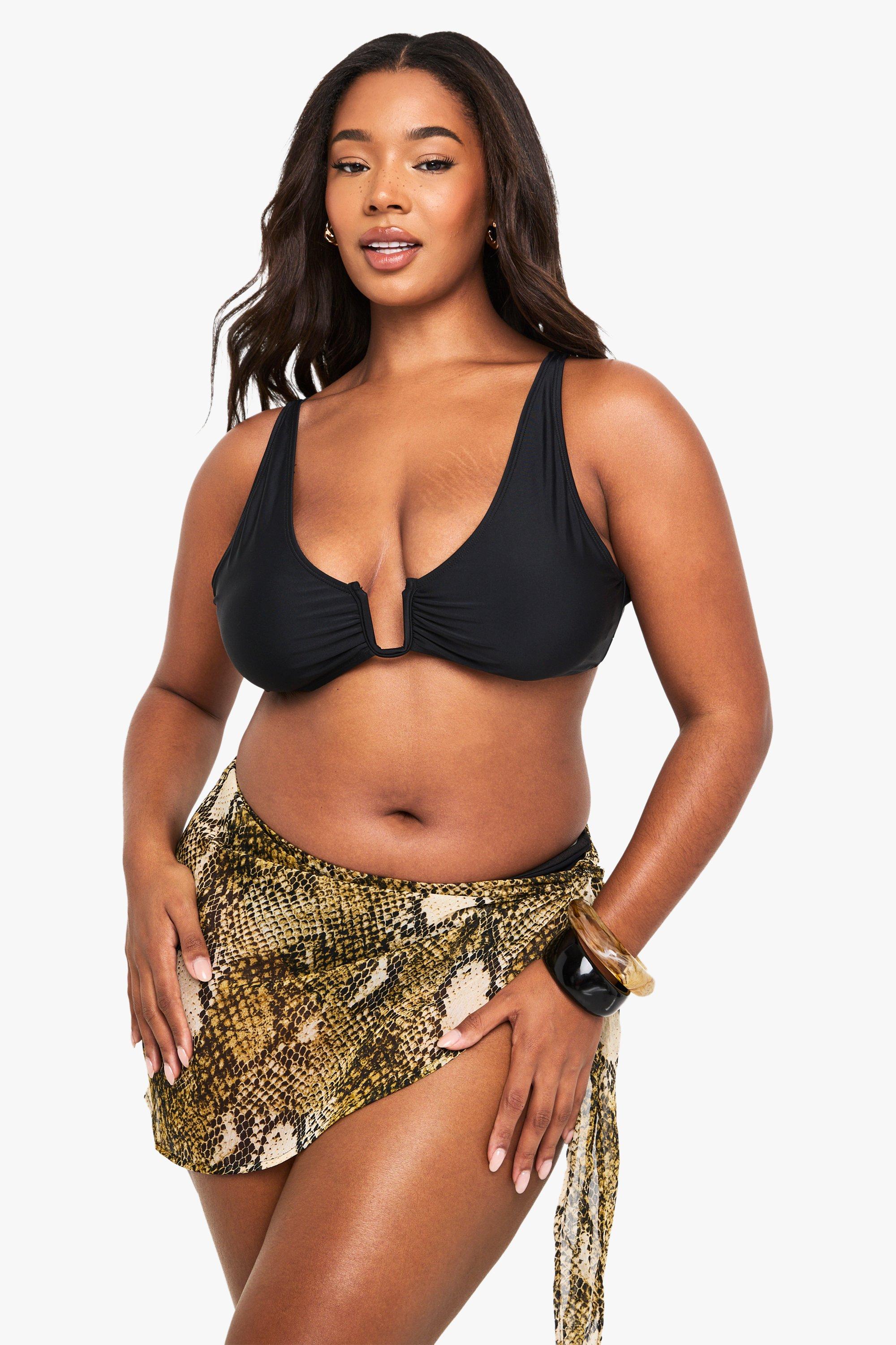 Image of Pareo mini Plus Size Essentials da mare con stampa di serpente, Brown