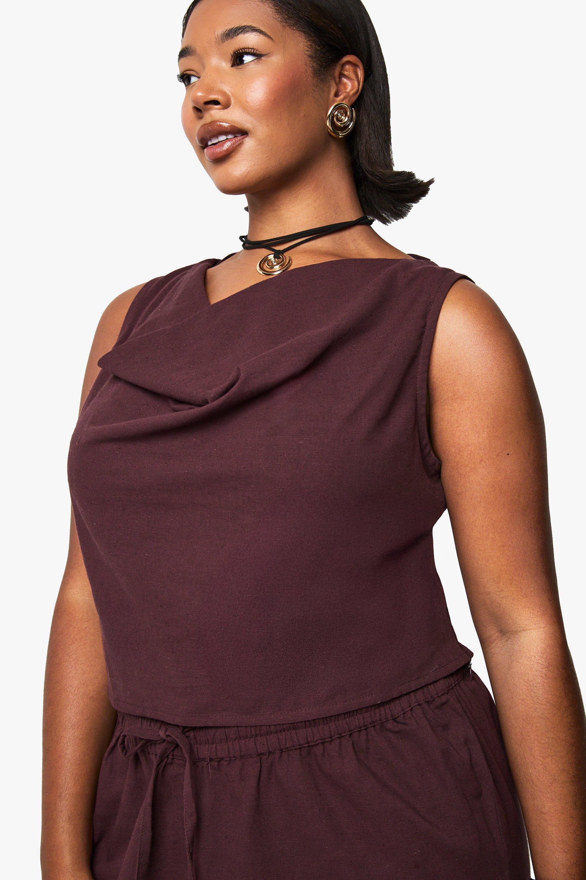 Grande Taille - Crop Top A Col Benitier - Marron Chocolat - 