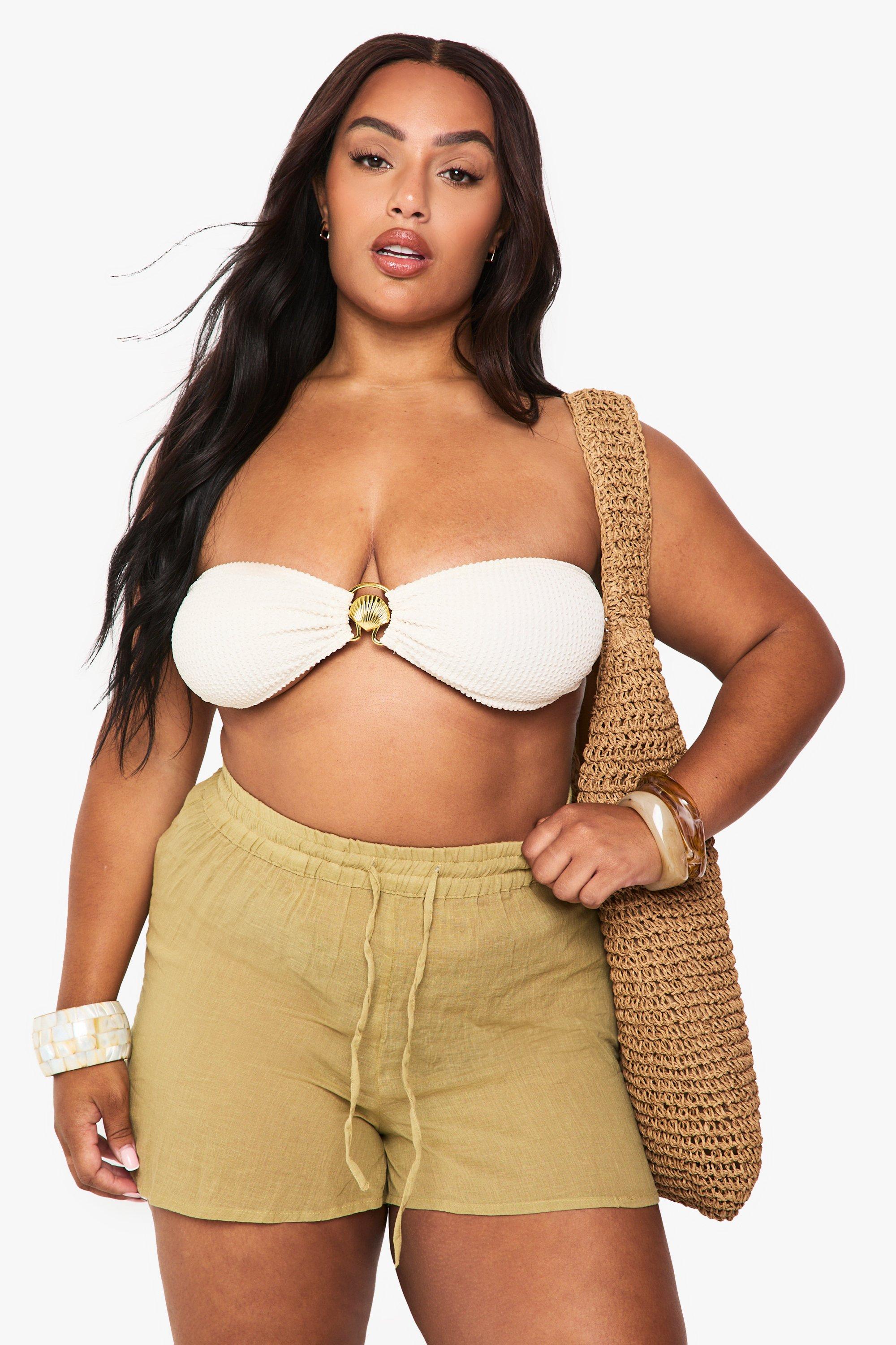 Image of Pantaloncini da mare Plus Size effetto crespo, Verde