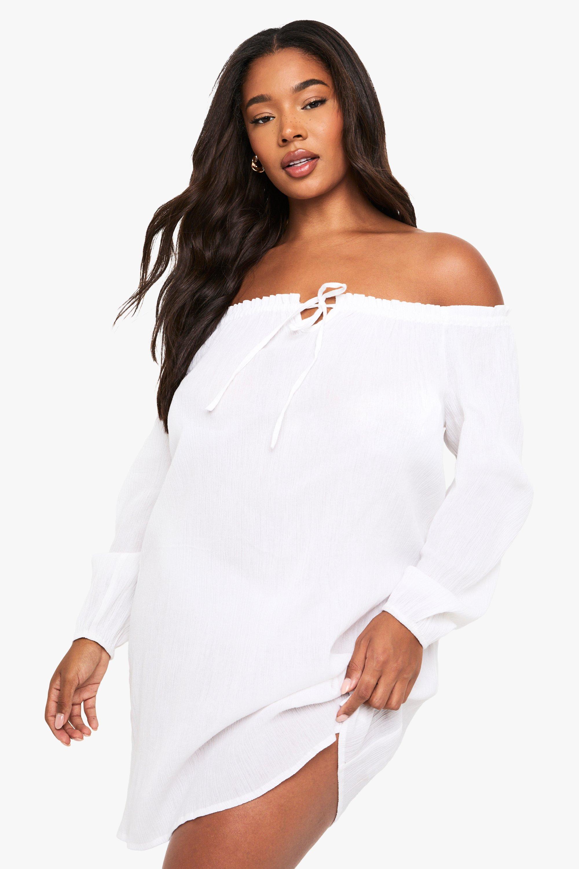 Boohoo Beaded Cotton Beach Dress, White
