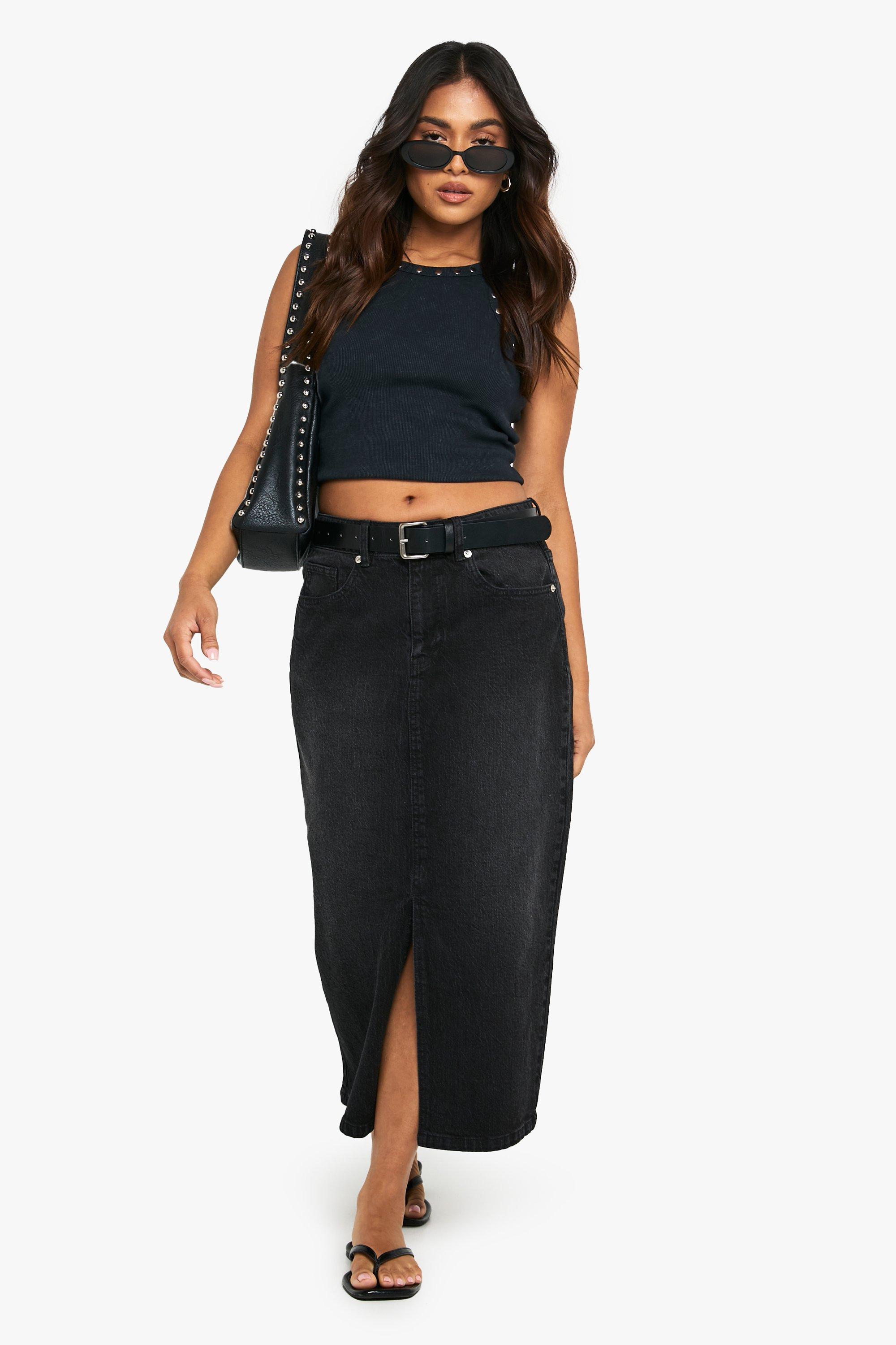 Boohoo Petite Midaxi Spijkerrok, Washed Black