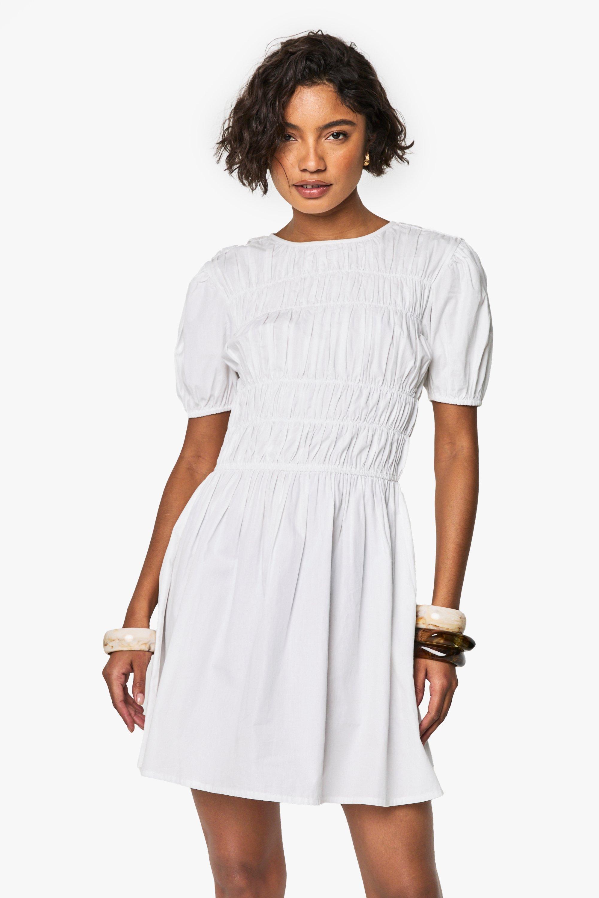 Boohoo Tall Geplooide Mini Poplin Skater Jurk, White