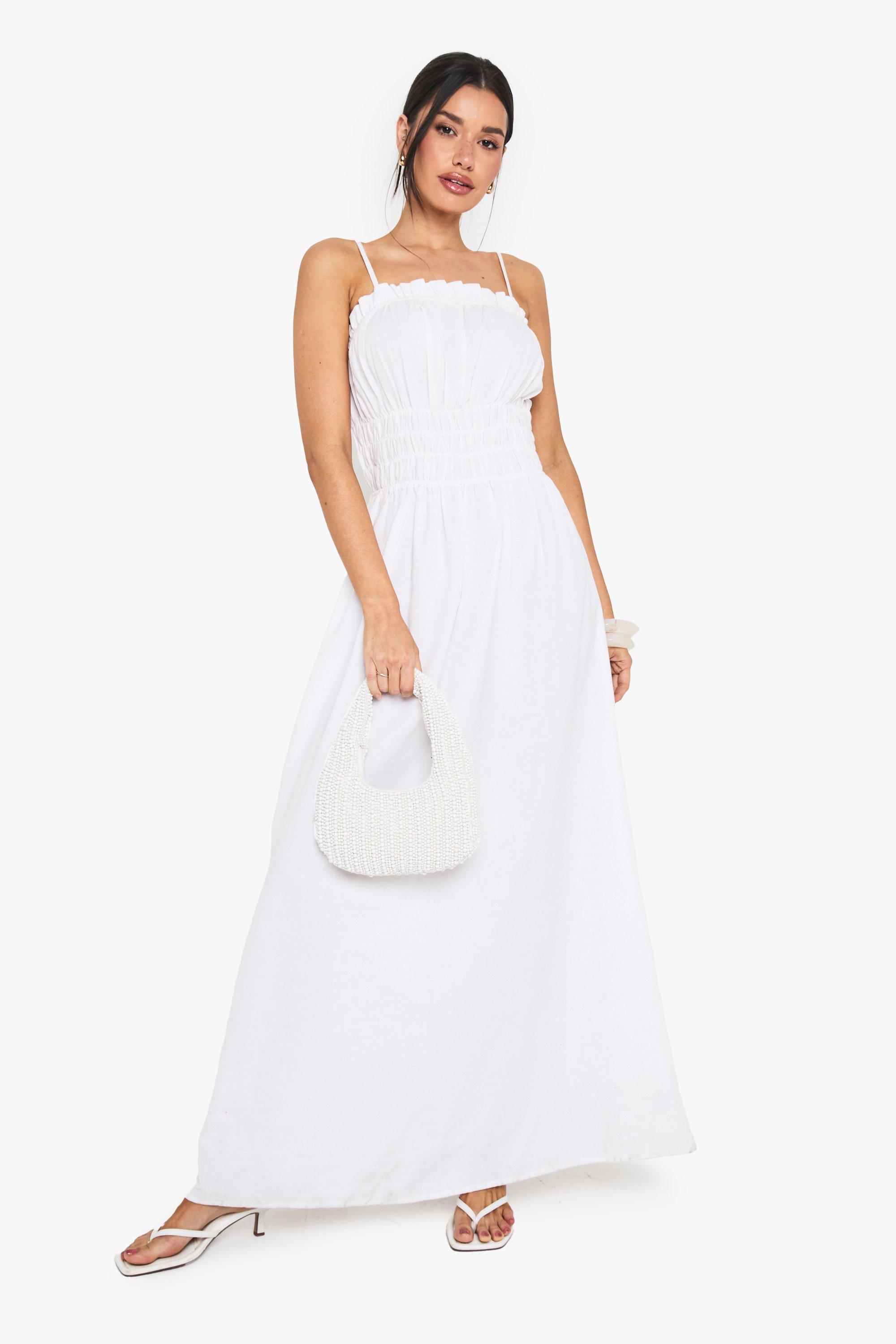 Boohoo Tall Maxi Jurk Met Geplooide Taille, White