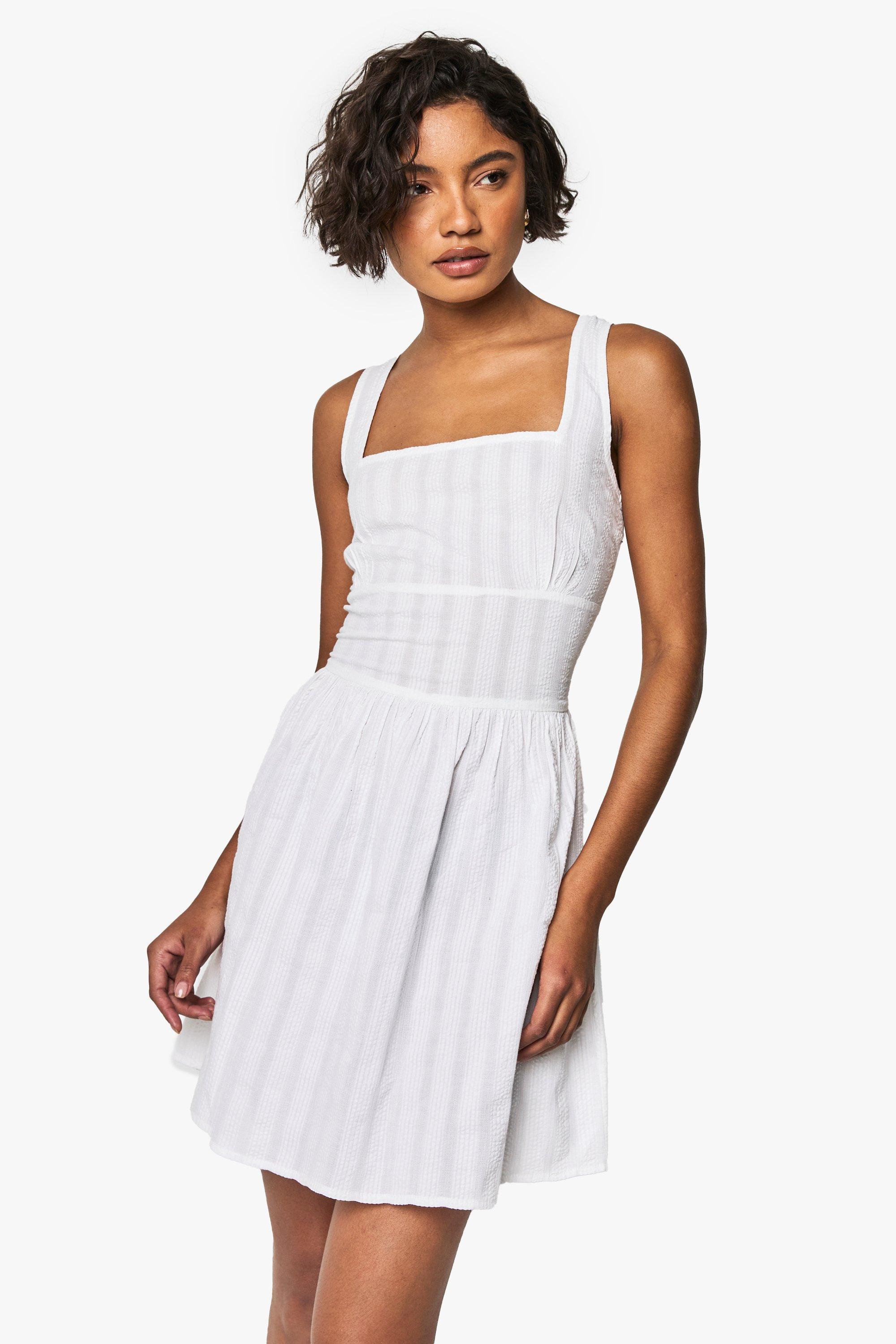 Boohoo Tall Gestreepte Seersucker Mini Jurk, White