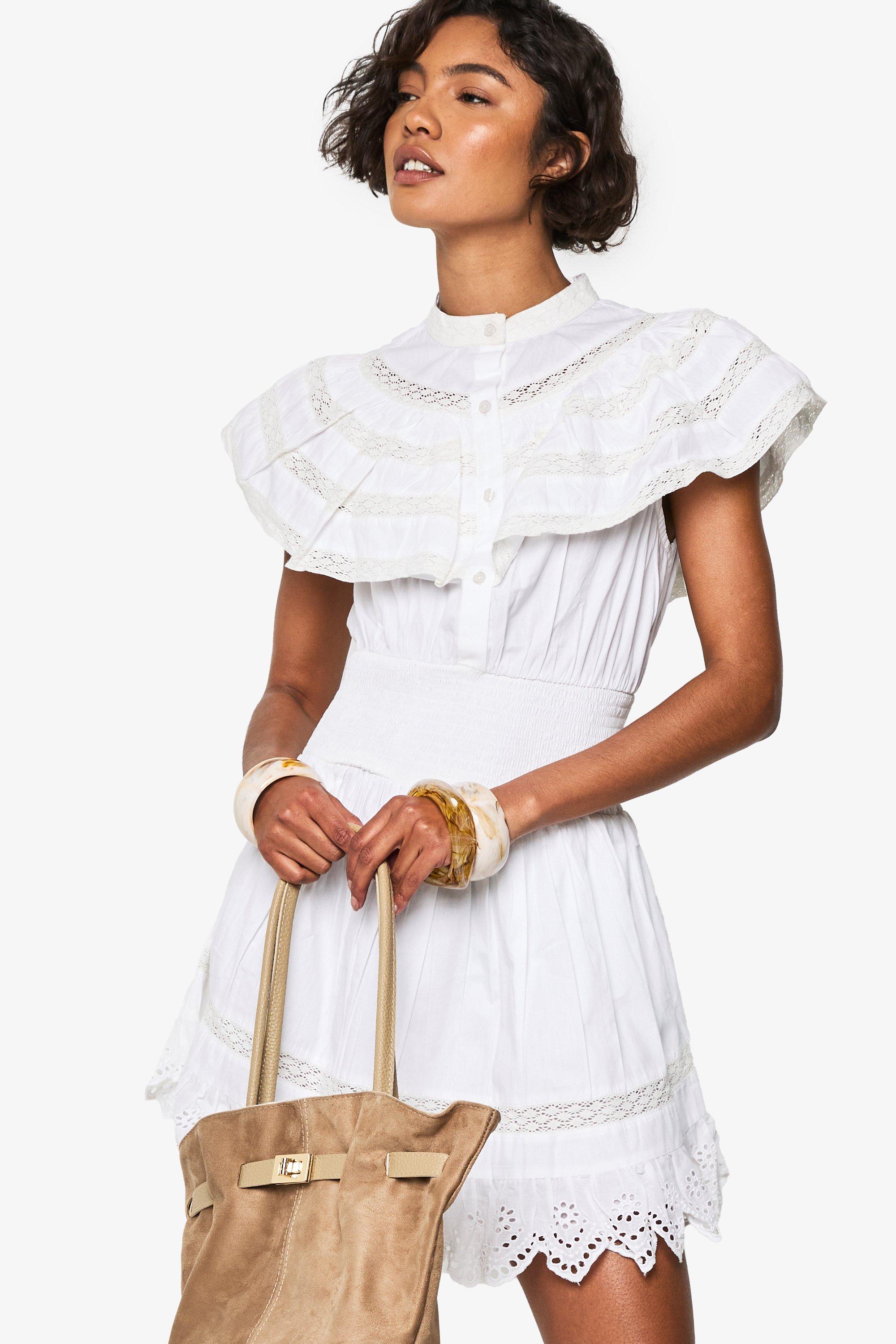 Boohoo Tall Mini Jurk Met Laagjes, Franjes En Knoop Detail, White