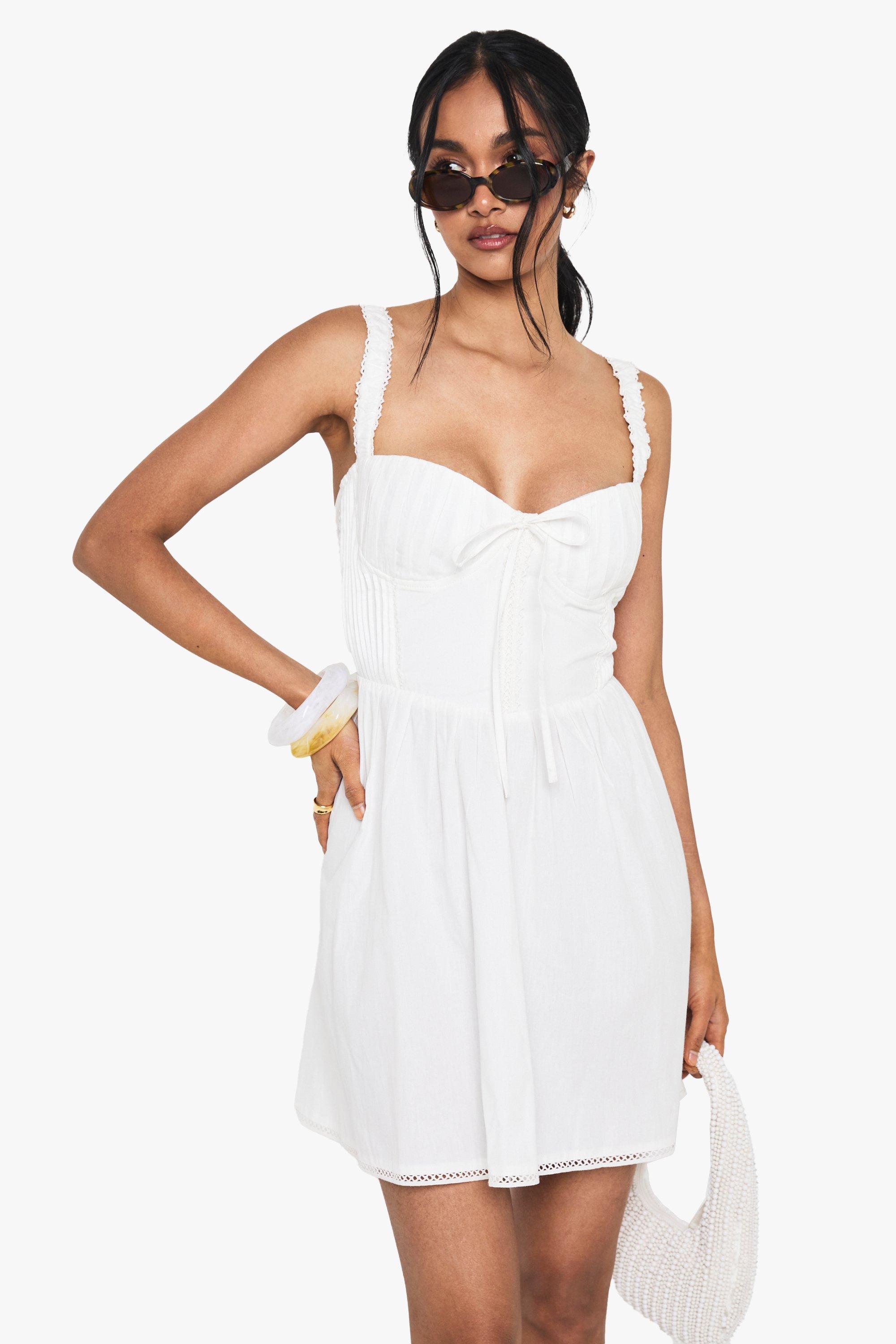 Boohoo Katoenen Melkmeisjes Mini Jurk, White