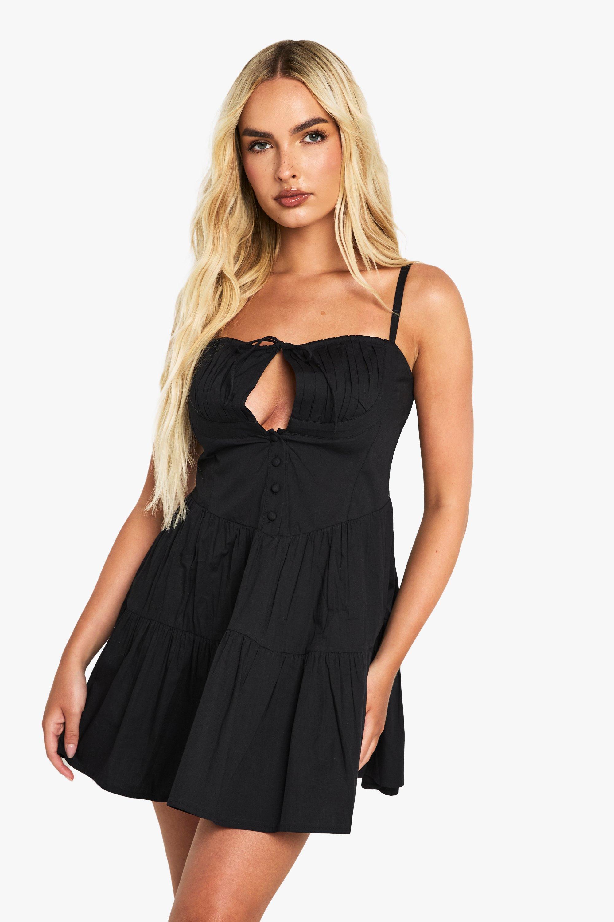 Boohoo Katoenen Melkmeisjes Mini Jurk Met Kanten Zoom, Black