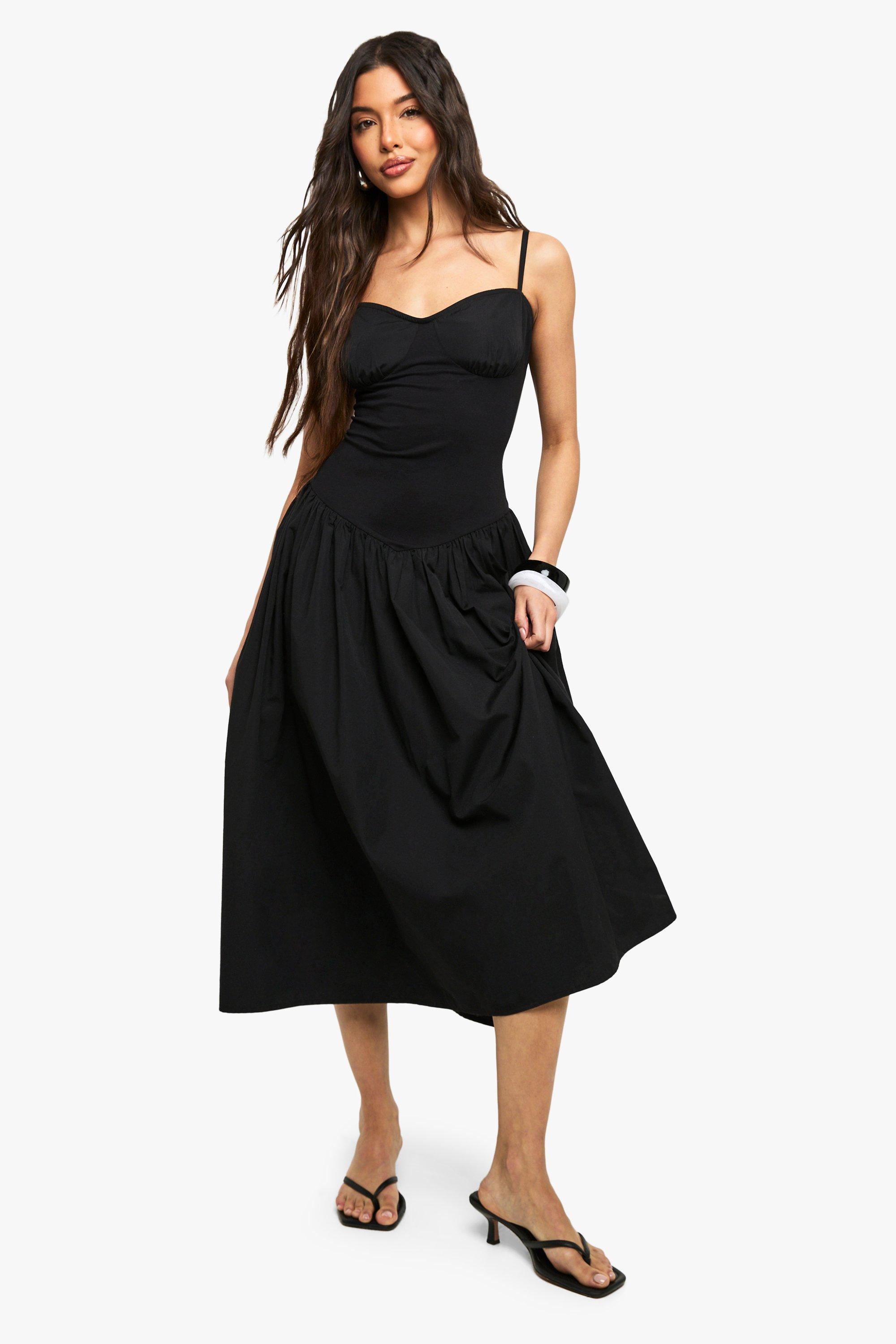 Boohoo Strappy Skater Midi Dress, Black