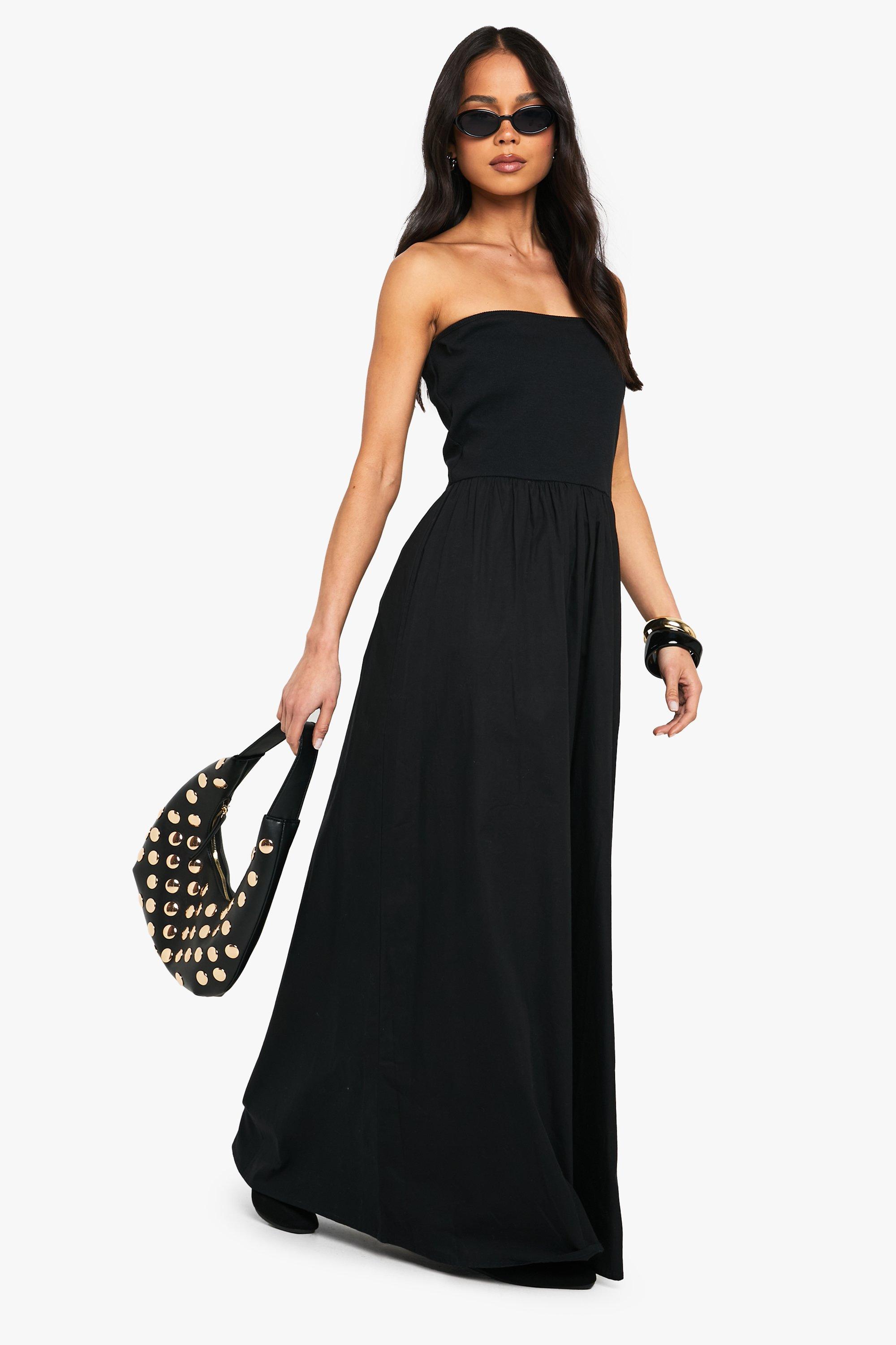 Boohoo Strapless Jersey Katoenen Midaxi Jurk, Black